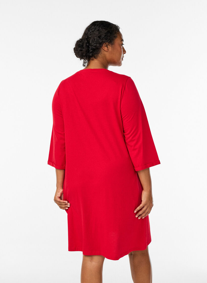 Chemise de nuit en coton bio avec motif de Noël, Rouge, Model image number 2