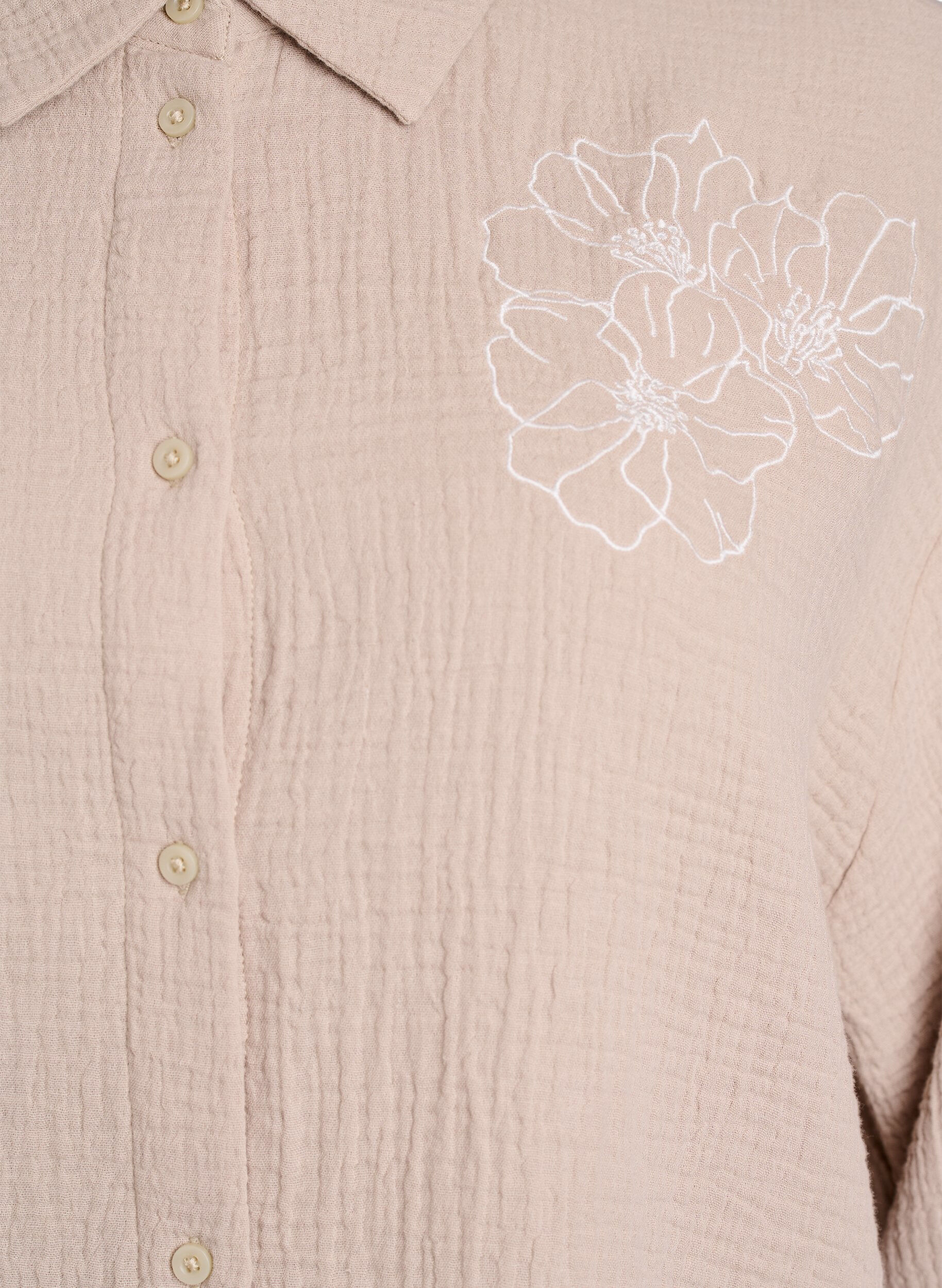 Zizzi Chemise en mousseline de coton avec d&eacute;tails brod&eacute;s, Beige, Packshot image number 2