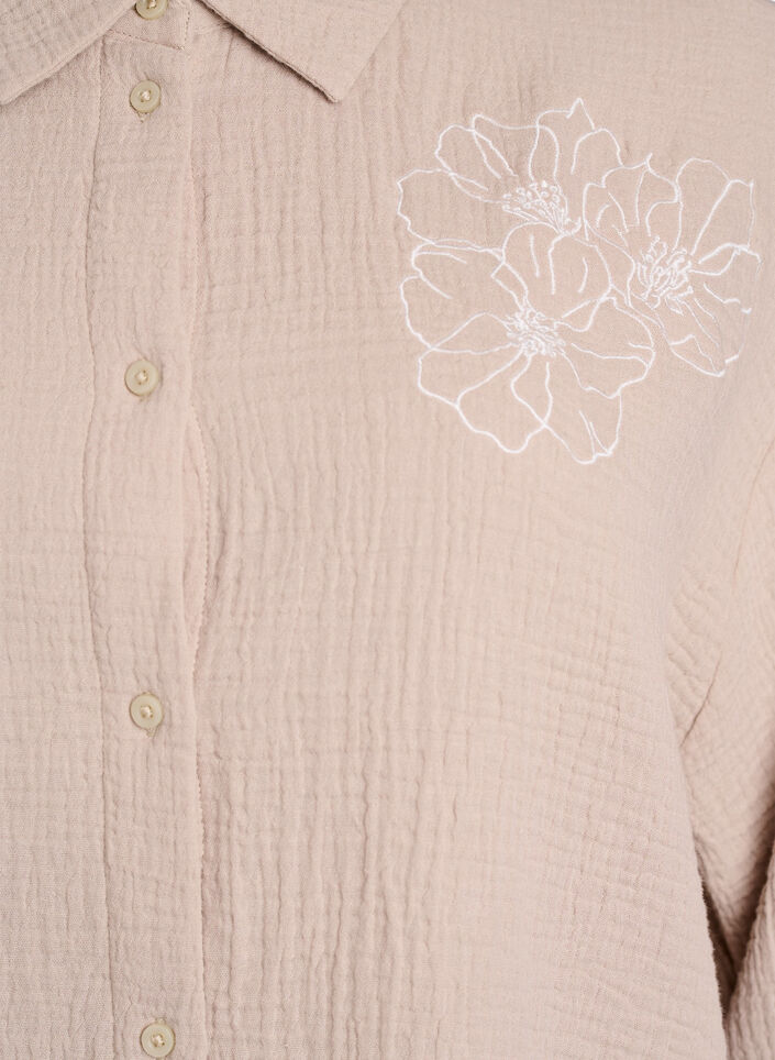 Chemise en mousseline de coton avec d&eacute;tails brod&eacute;s, Beige, Packshot image number 2