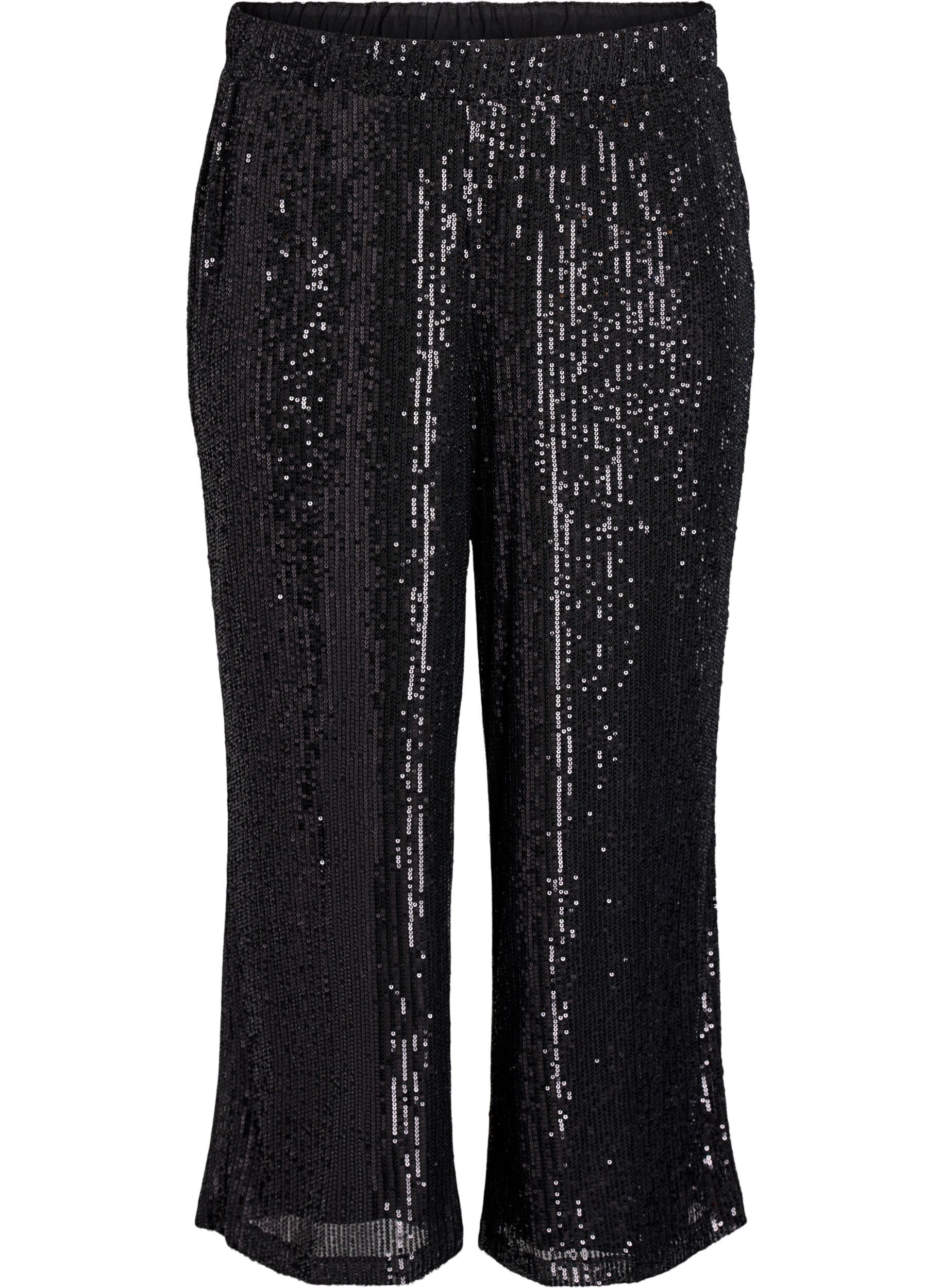 Pantalon taille haute &agrave; sequins et coupe ample