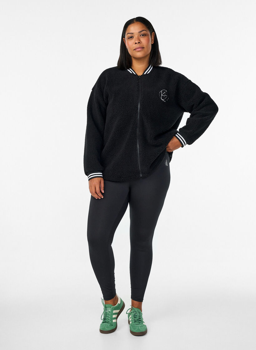 Veste teddy avec détails rayés, Noir, Model image number 1