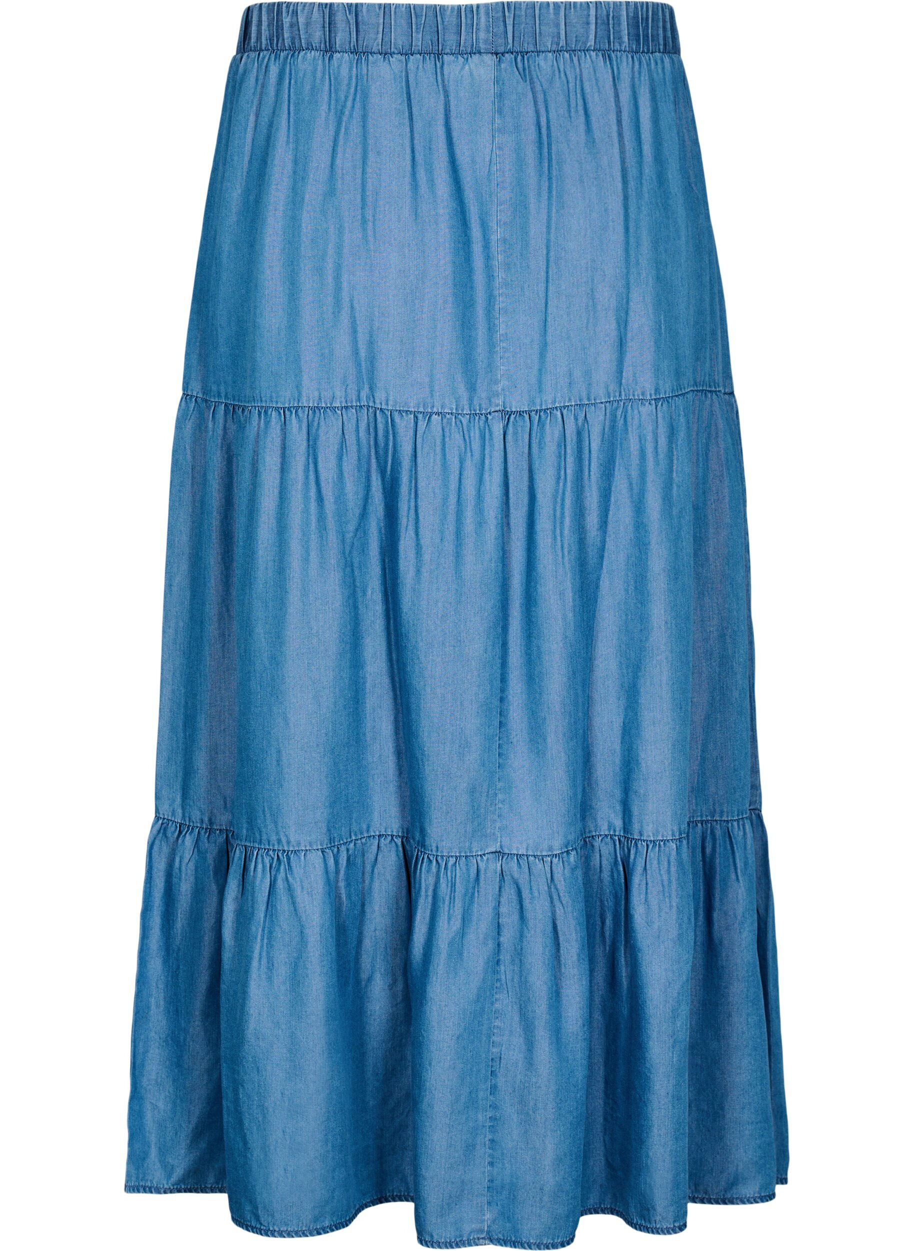 Zizzi Jupe maxi en jean avec volants, Bleu, Packshot image number 1