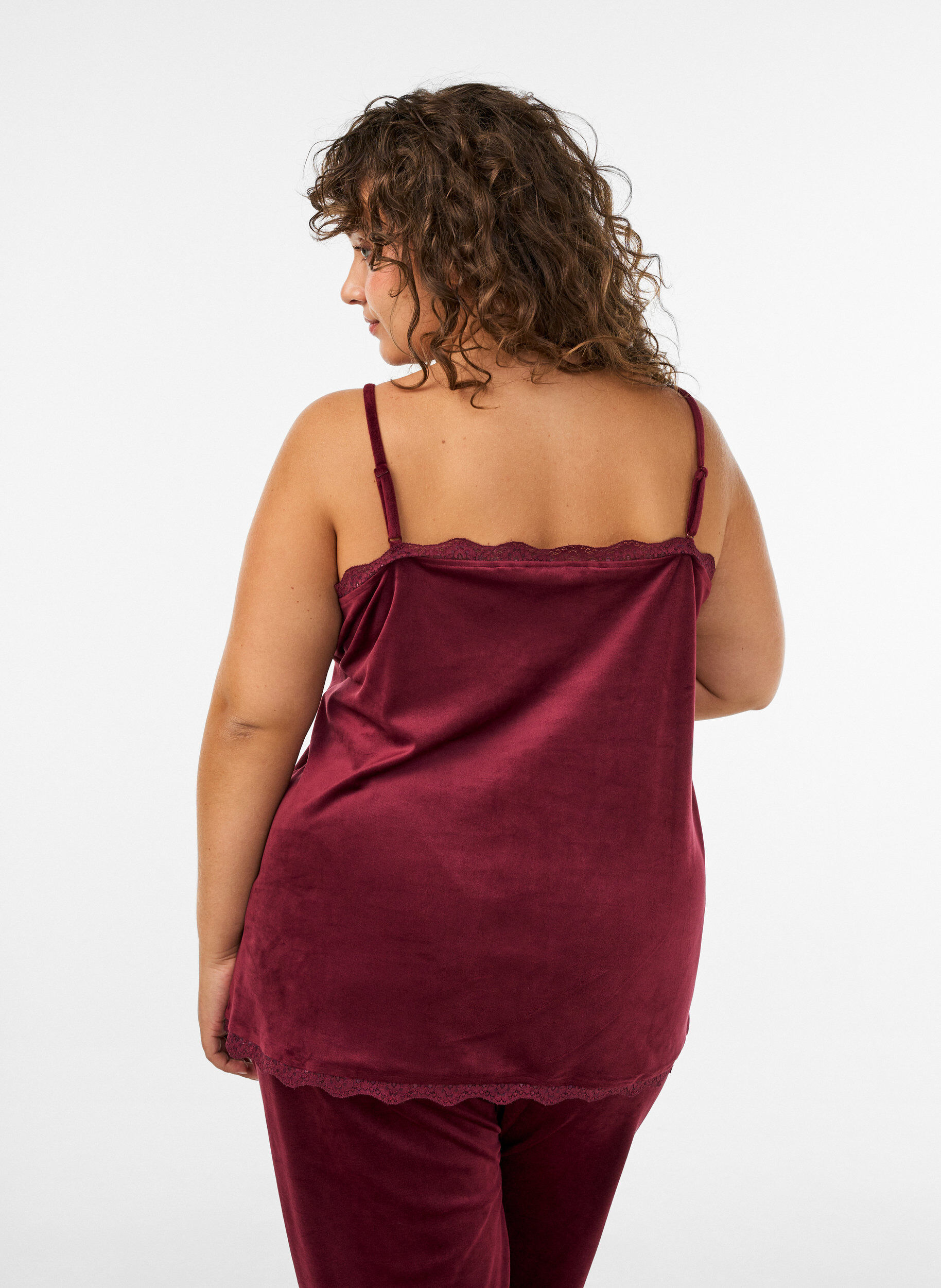 ZizziTop en velours avec bordure en dentelle, Bordeaux, Model image number 2