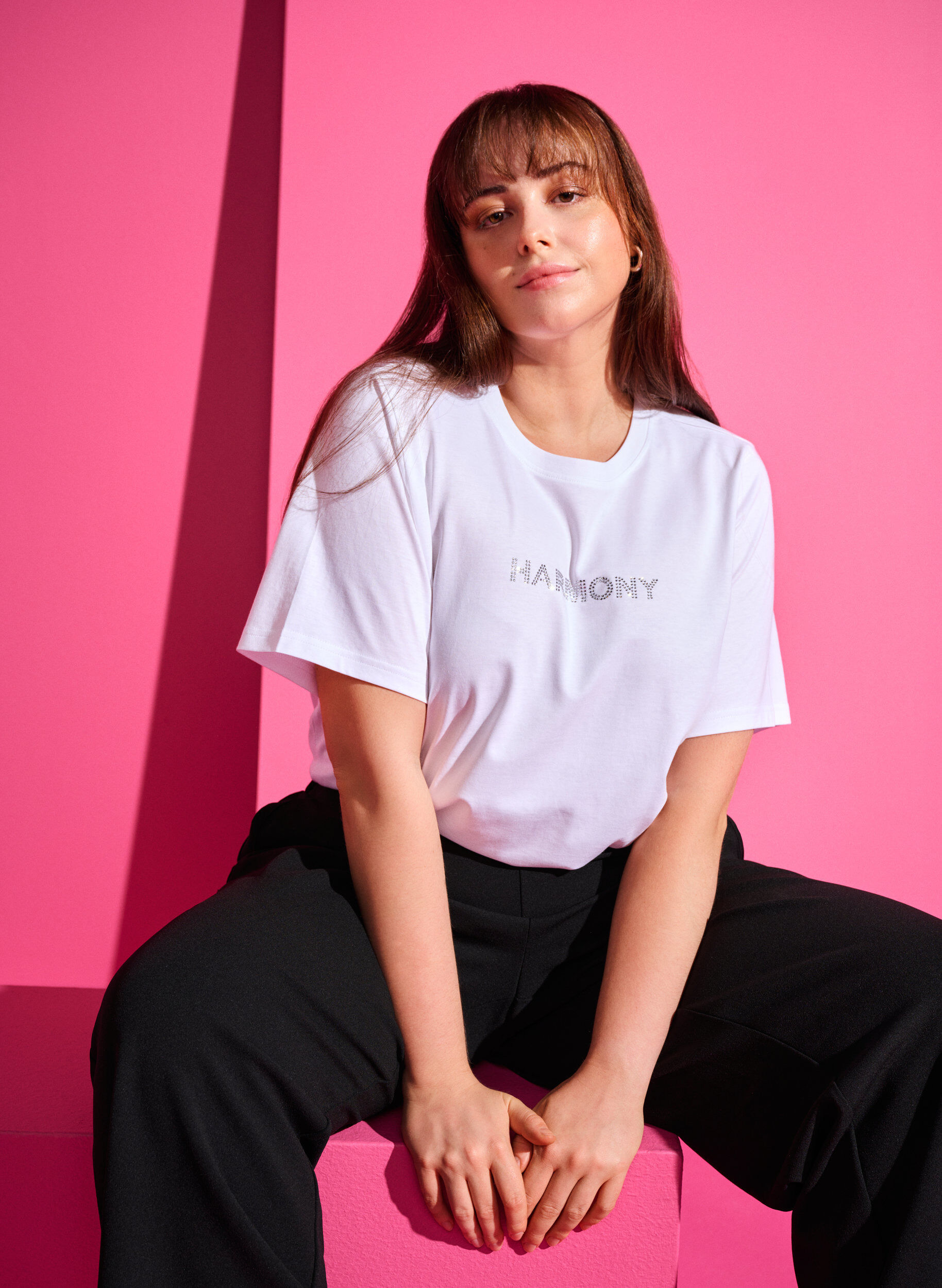 Zizzi T-shirt en coton biologique avec texte, White HARMONY, Image image number 0