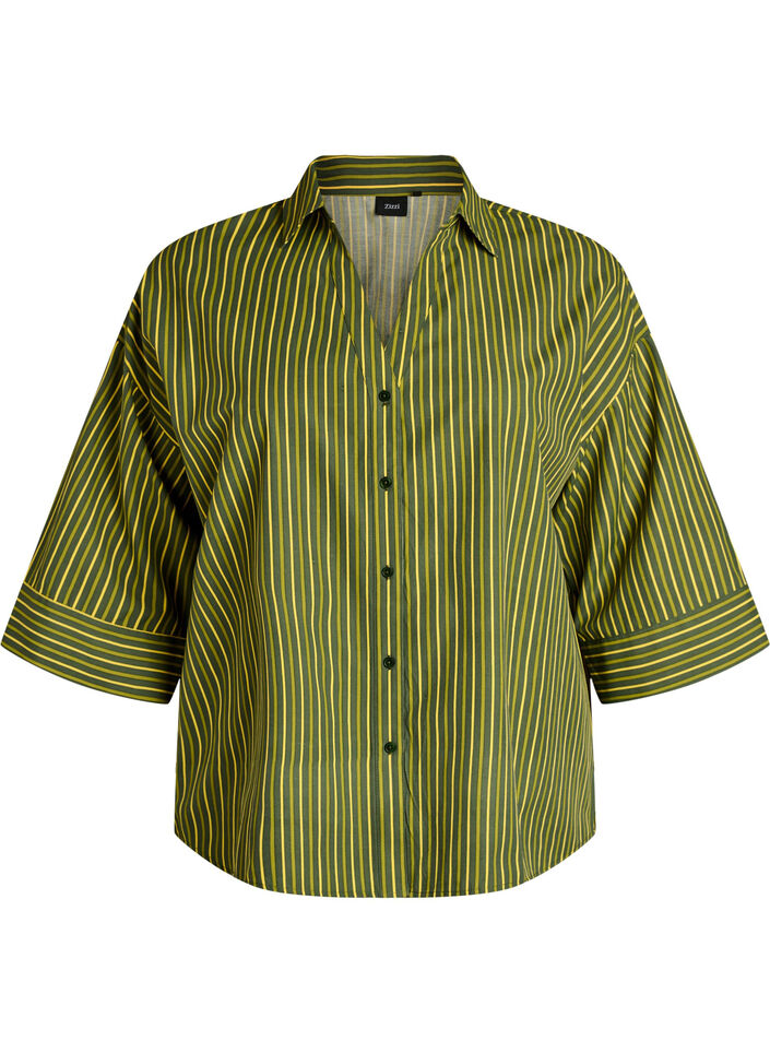 Chemise ample &agrave; rayures avec manches 3/4, Vert, Packshot