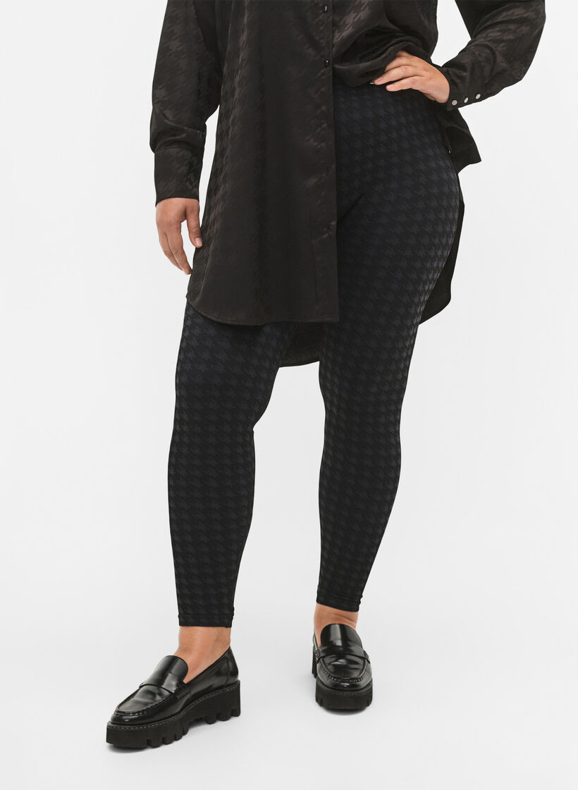 Leggings sans coutures &agrave; motif pied-de-poule, Black w. Dark Grey, Model image number 2