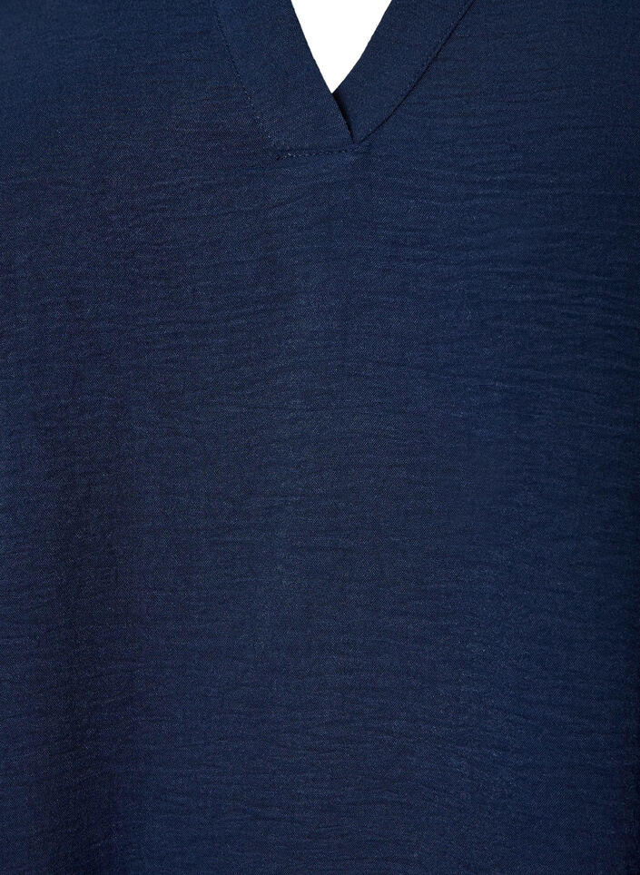 Blouse avec poignets smock&eacute;s et col en V, Bleu, Packshot image number 2
