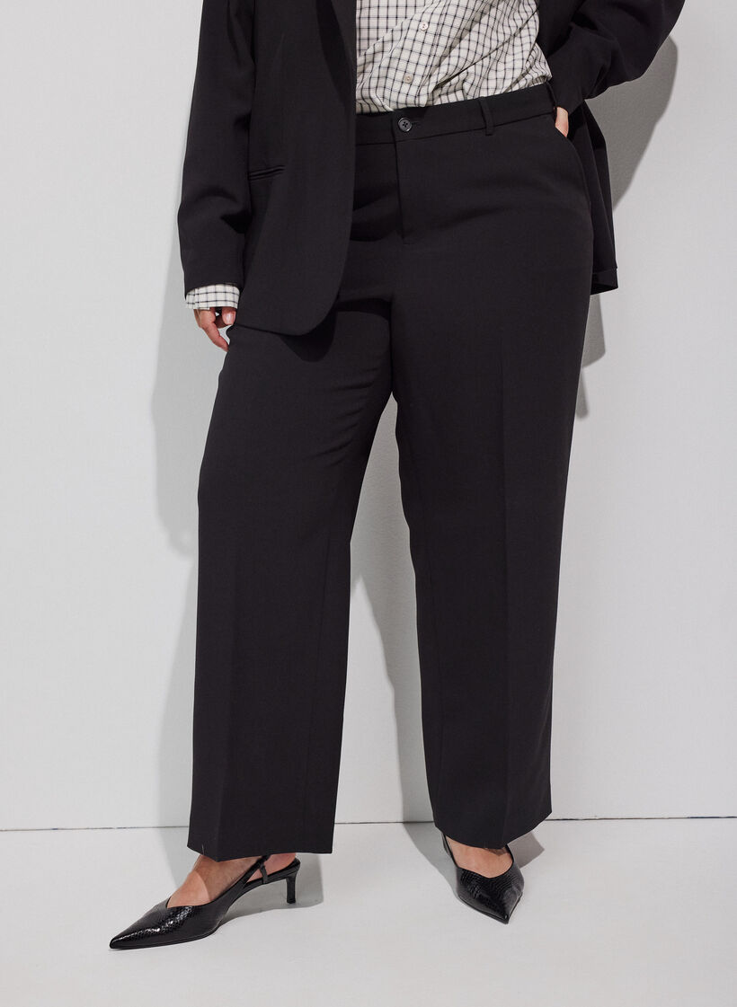 Pantalon tailleur large &agrave; taille haute, Noir, Model image number 2