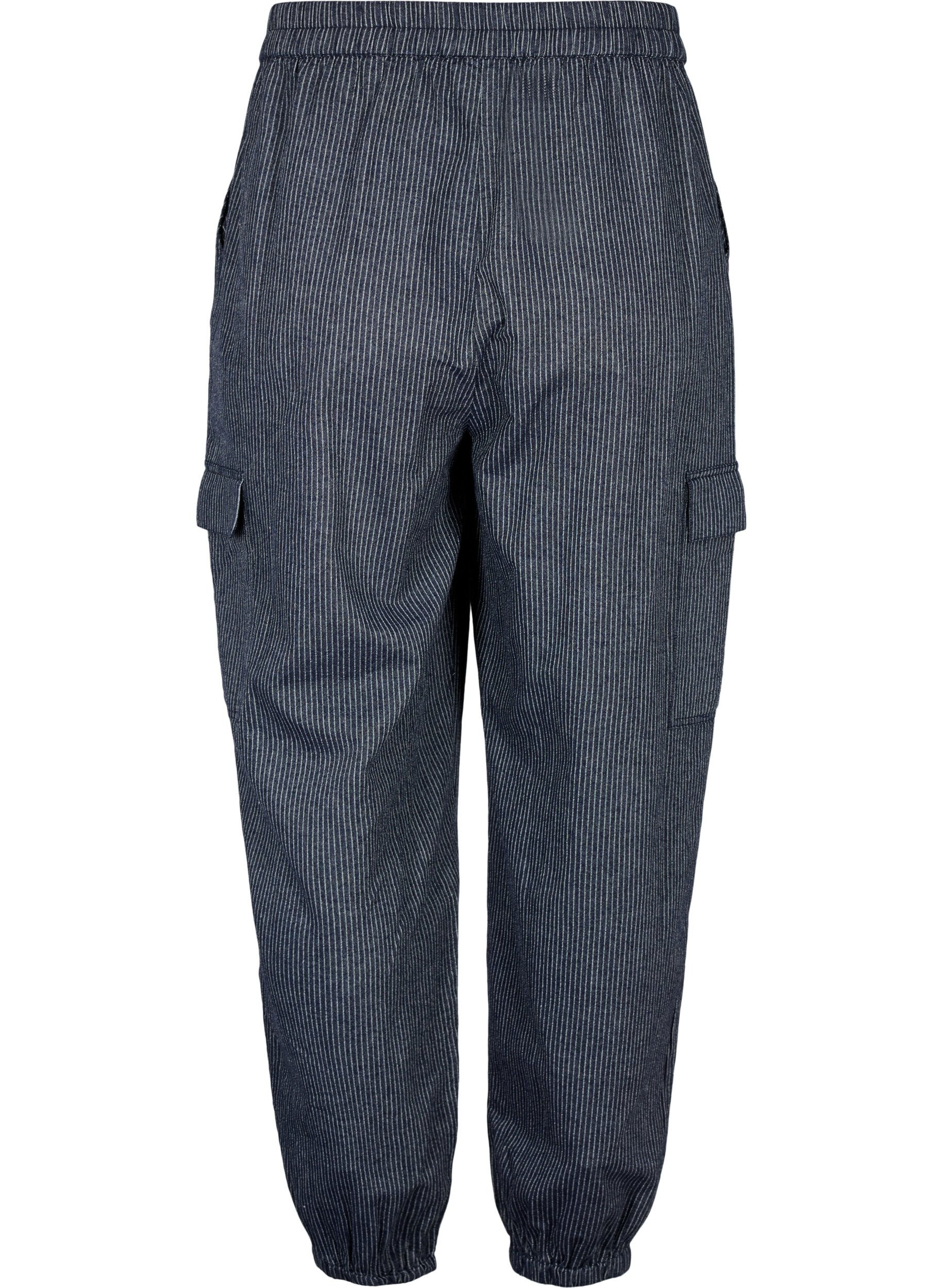 Zizzi Pantalon cargo en coton ray&eacute;, Dark Blue Stripe, Packshot image number 1