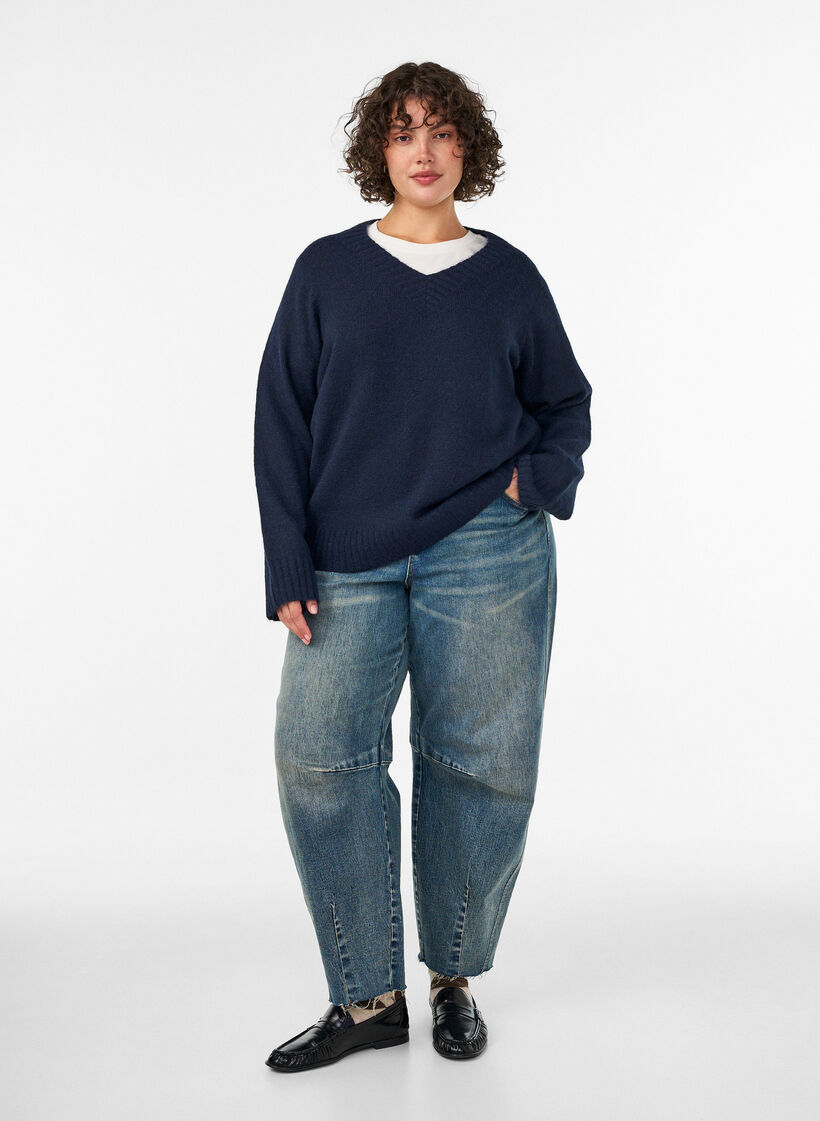 Pull col V, Bleu, Model image number 1