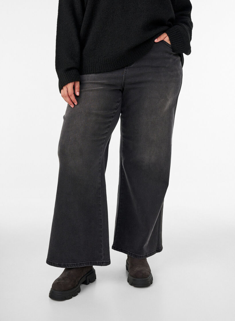 Jean coupe ample avec d&eacute;tails verticaux en denim, Gris anthracite, Model image number 3
