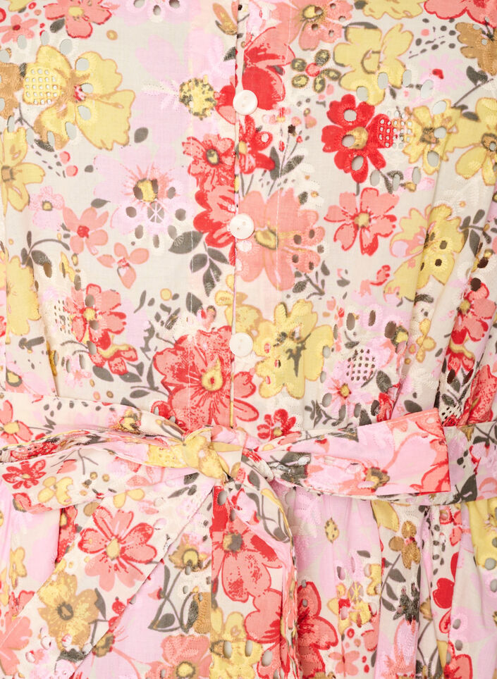 Robe midi fleurie en broderie anglaise et ceinture &agrave; nouer, Rose, Packshot