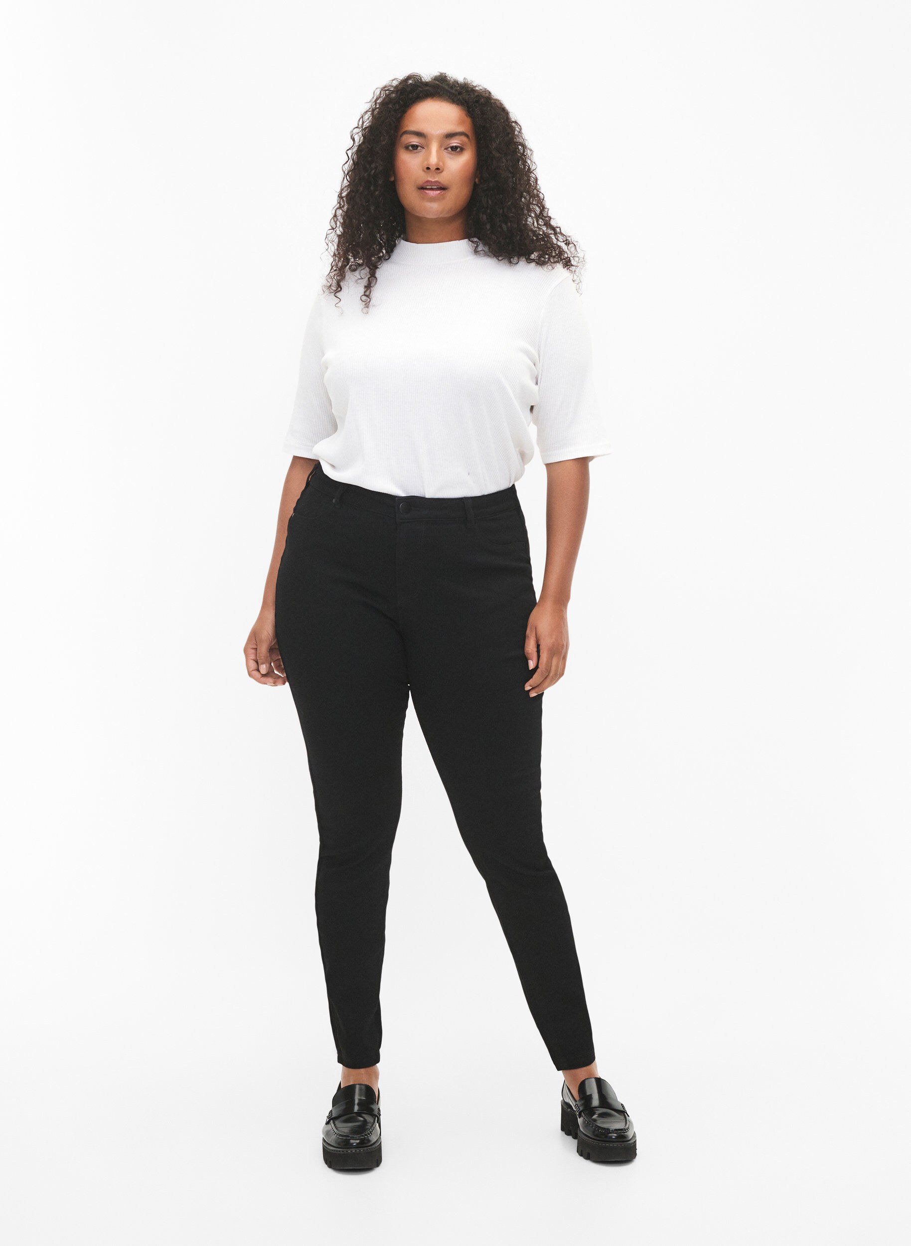 Jeggings en coton m&eacute;lang&eacute;, Black, Model