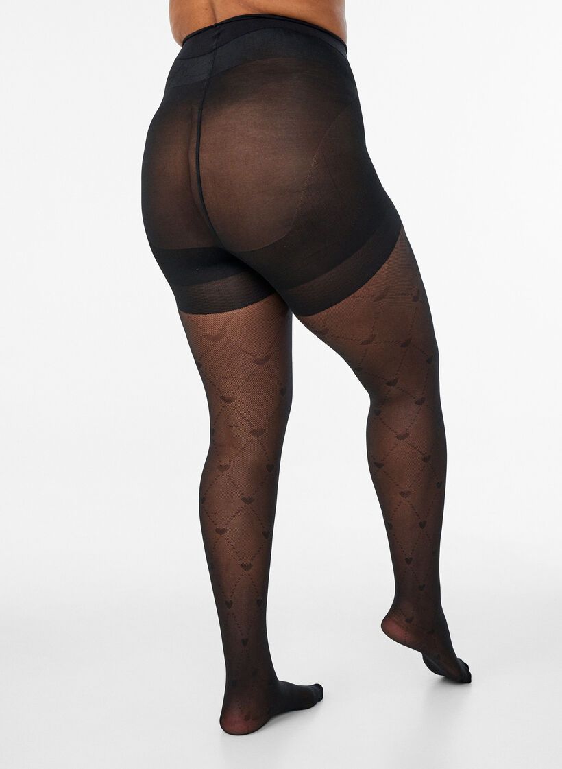 Collant push-up 50 deniers avec motif c&oelig;urs, Noir, Model image number 1