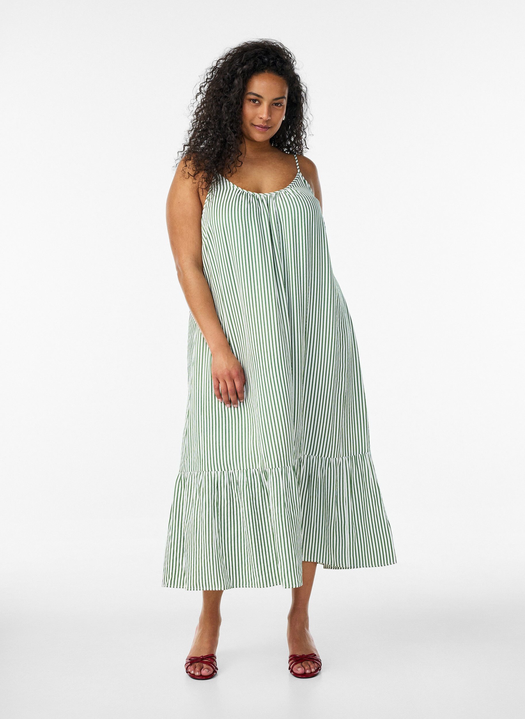 ZizziRobe d'&eacute;t&eacute; &agrave; rayures et &agrave; forme en A, Vert clair, Model image number 0