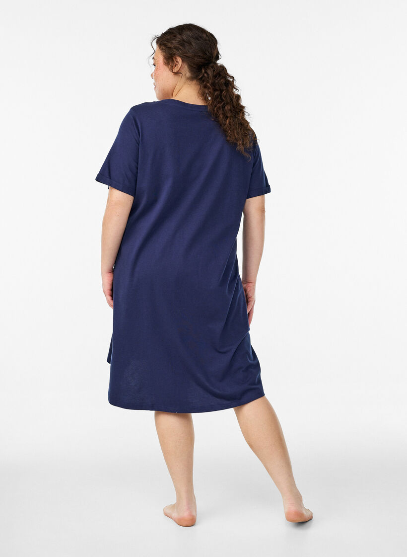 Chemise de nuit &agrave; manches courtes en coton biologique, Bleu, Model image number 1