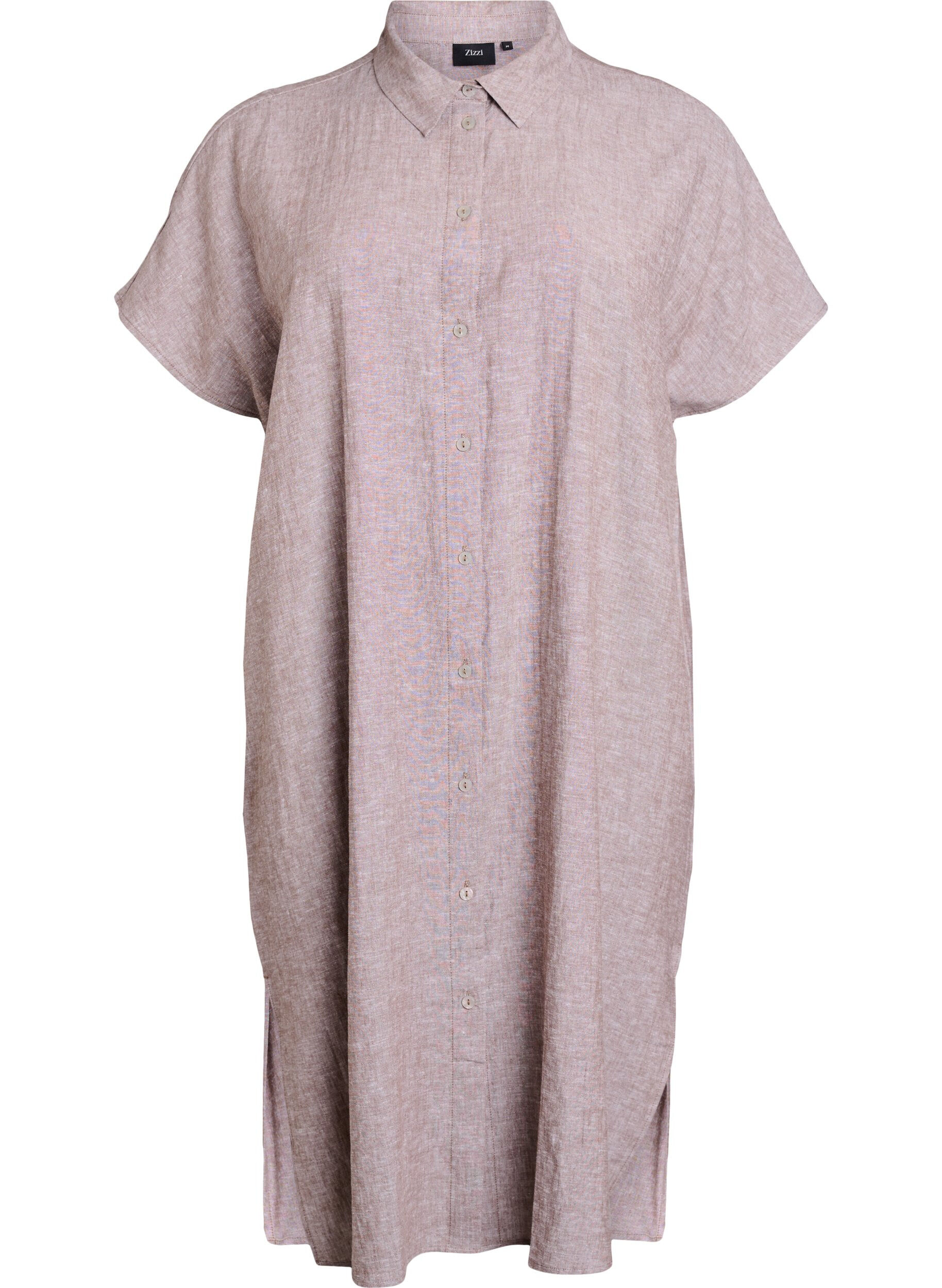 Zizzi Chemise longue en viscose et en lin, Marron, Packshot image number 0