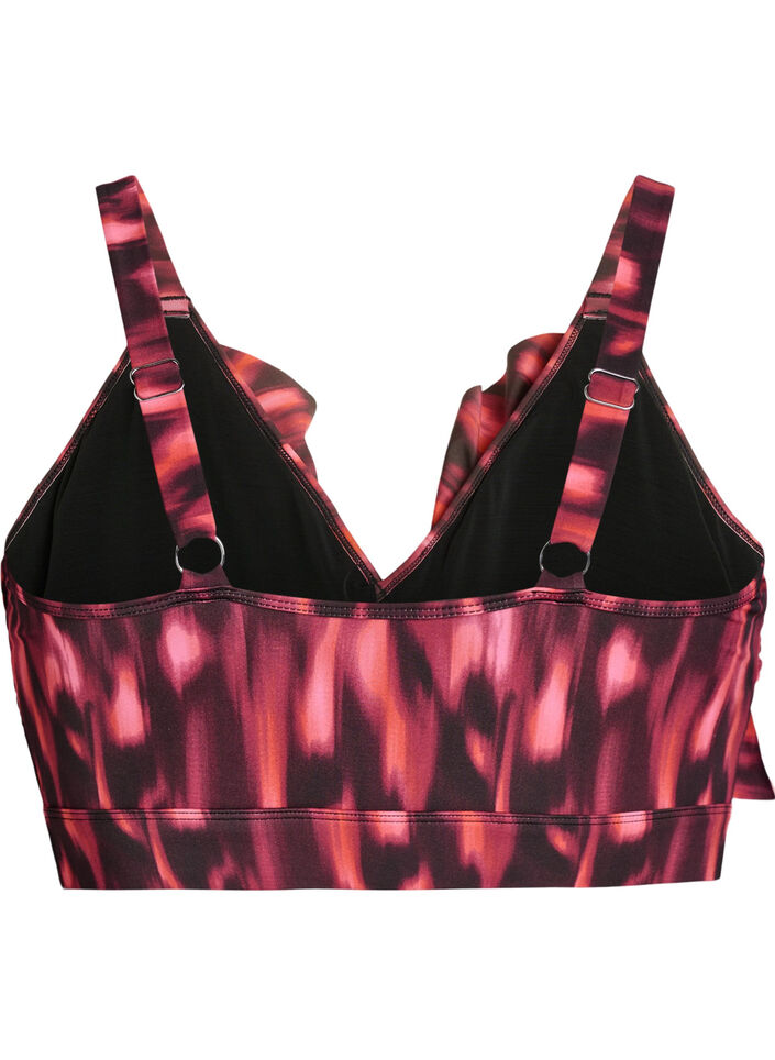 Haut de bikini avec imprim&eacute; et d&eacute;tails &agrave; volants, Rose, Packshot image number 1