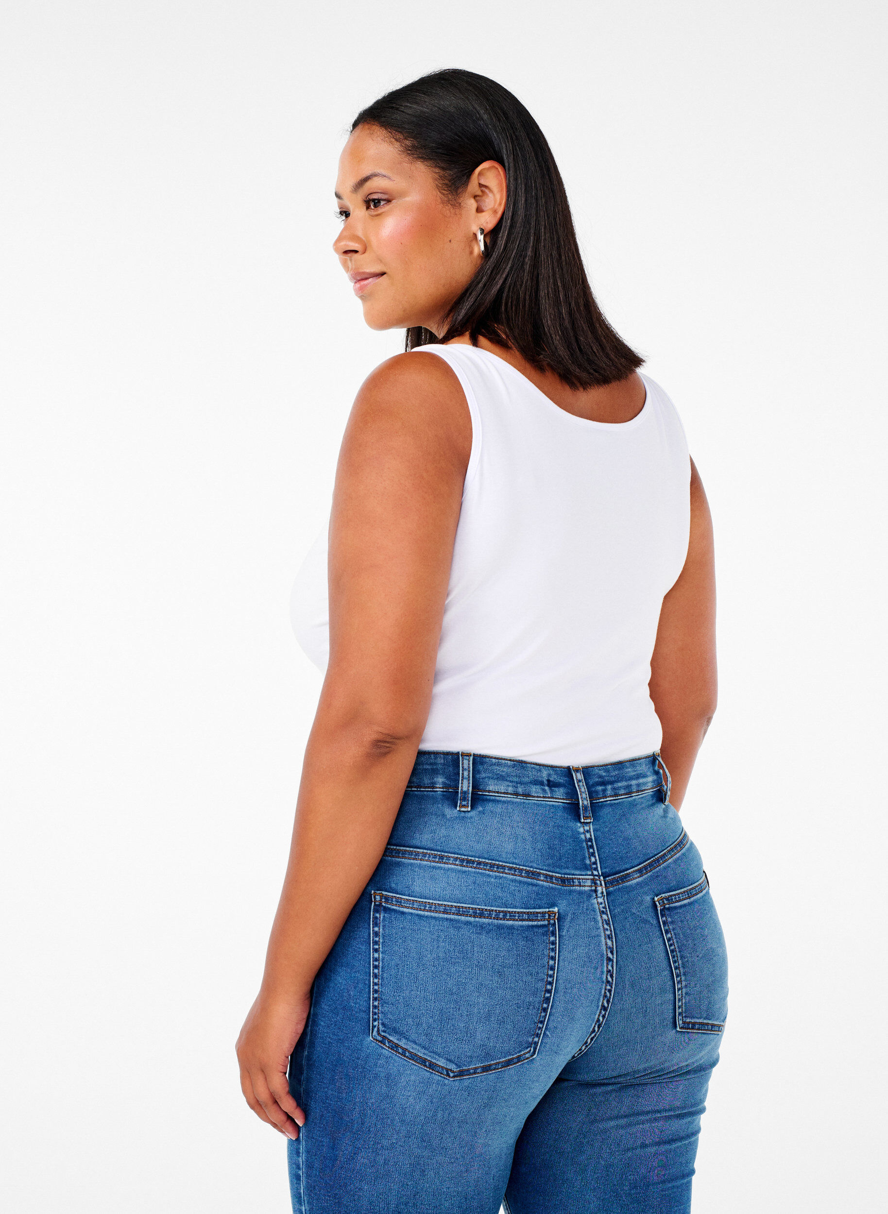 Zizzi Haut uni Basic en coton, Blanc, Model image number 2