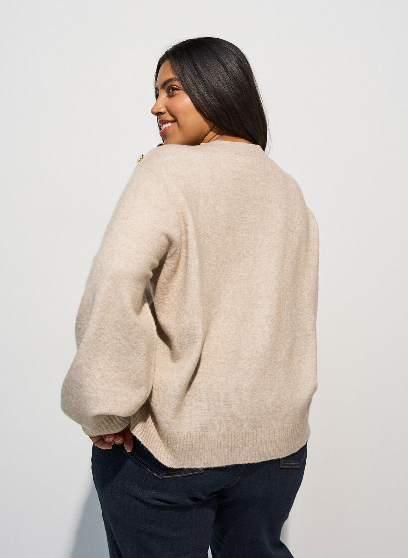 Chemisier en maille avec boutons d&eacute;coratifs, Beige, Model image number 2
