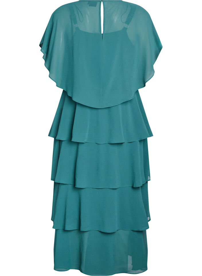 Robe maxi avec plusieurs couches de volants et cape amovible, Vert foncé, Packshot image number 1