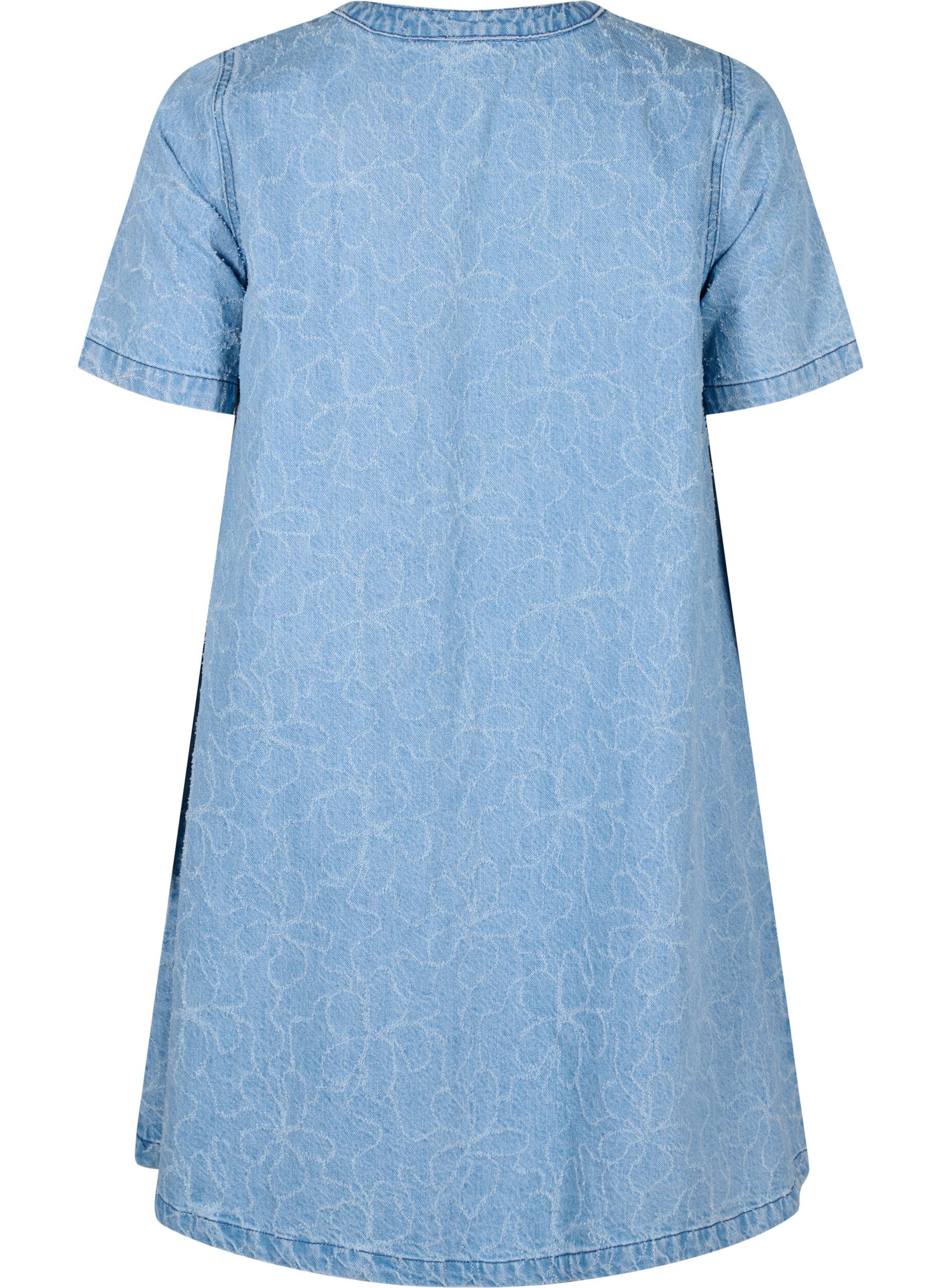 Zizzi Robe courte en jean avec une coupe trap&egrave;ze et un motif floral, Bleu Clair, Packshot image number 1