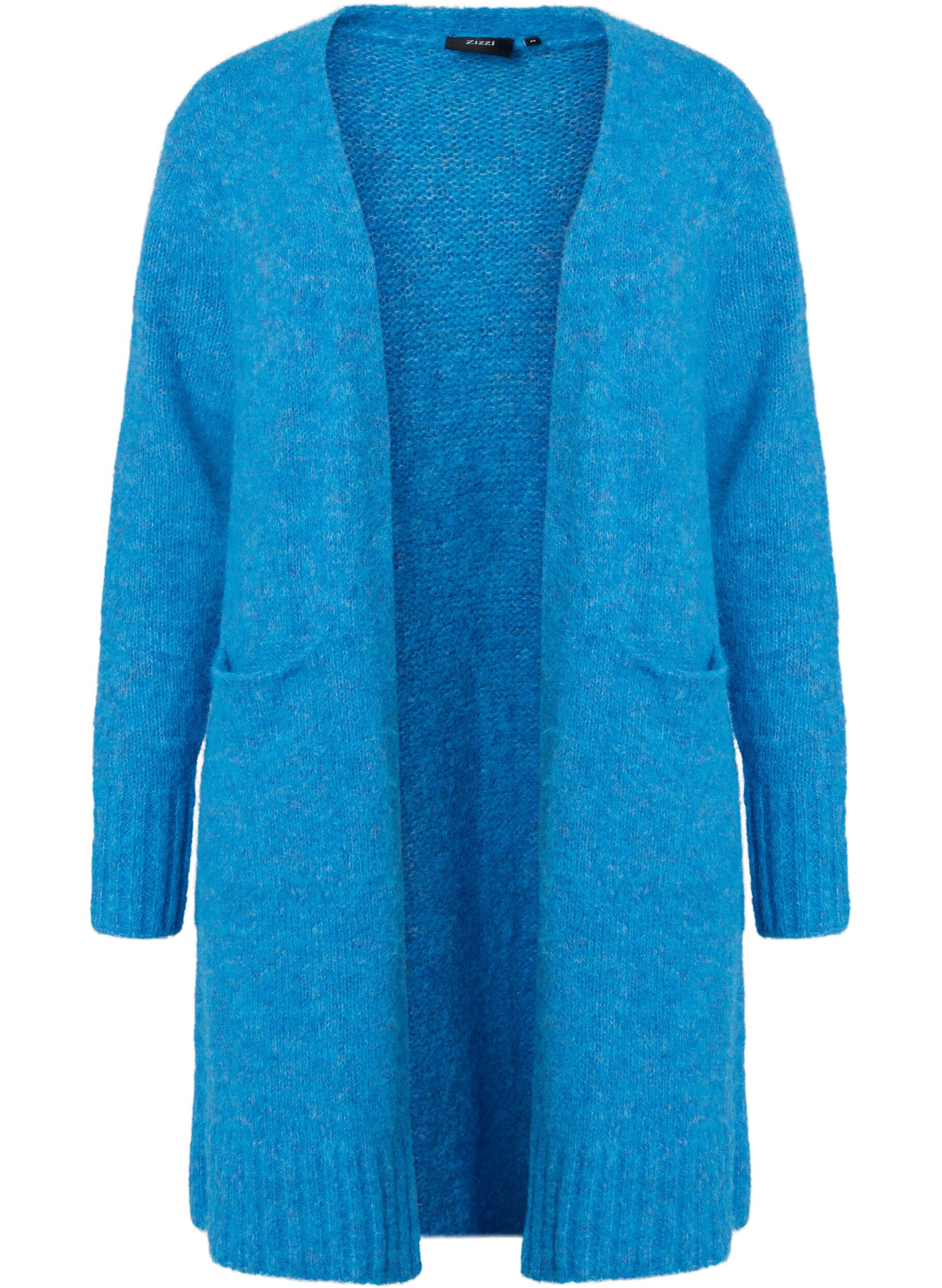 Zizzi Long cardigan en tricot avec de la laine et des poches, French Blue, Packshot image number 0