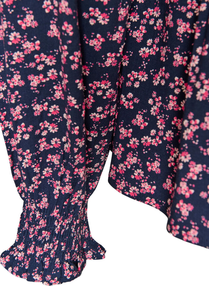 Blouse avec haut smock&eacute; et imprim&eacute; fleuri, Bleu, Packshot image number 3