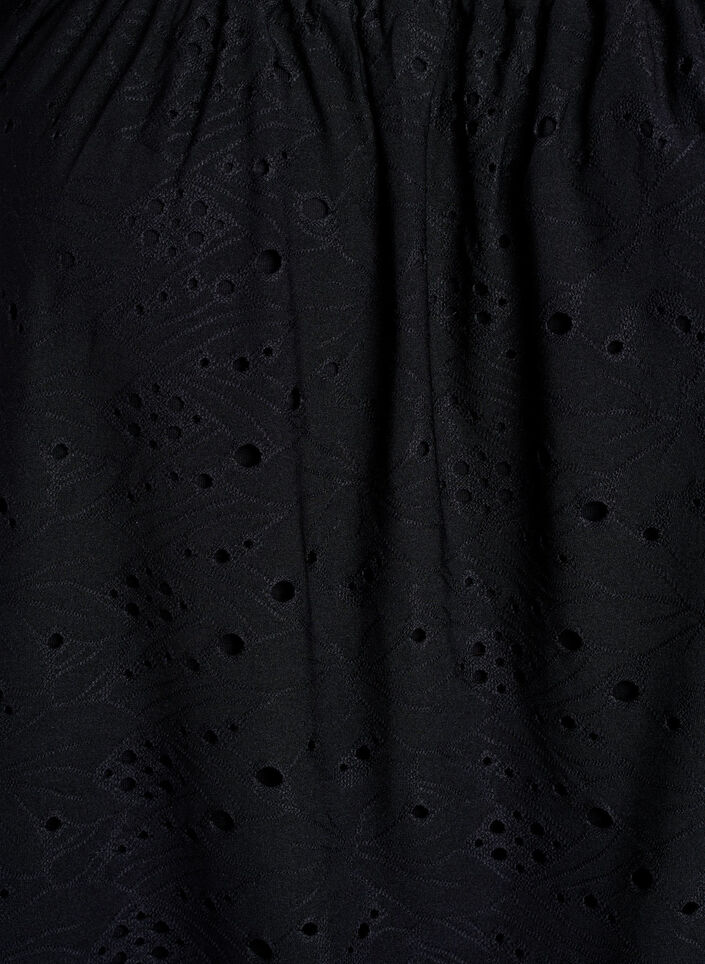 Blouse &agrave; manches courtes bouffantes et motif ajour&eacute;, Noir, Packshot image number 2