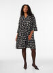 Robe courte en jersey coupe A &agrave; imprim&eacute; int&eacute;gral, Noir, Model image number 1