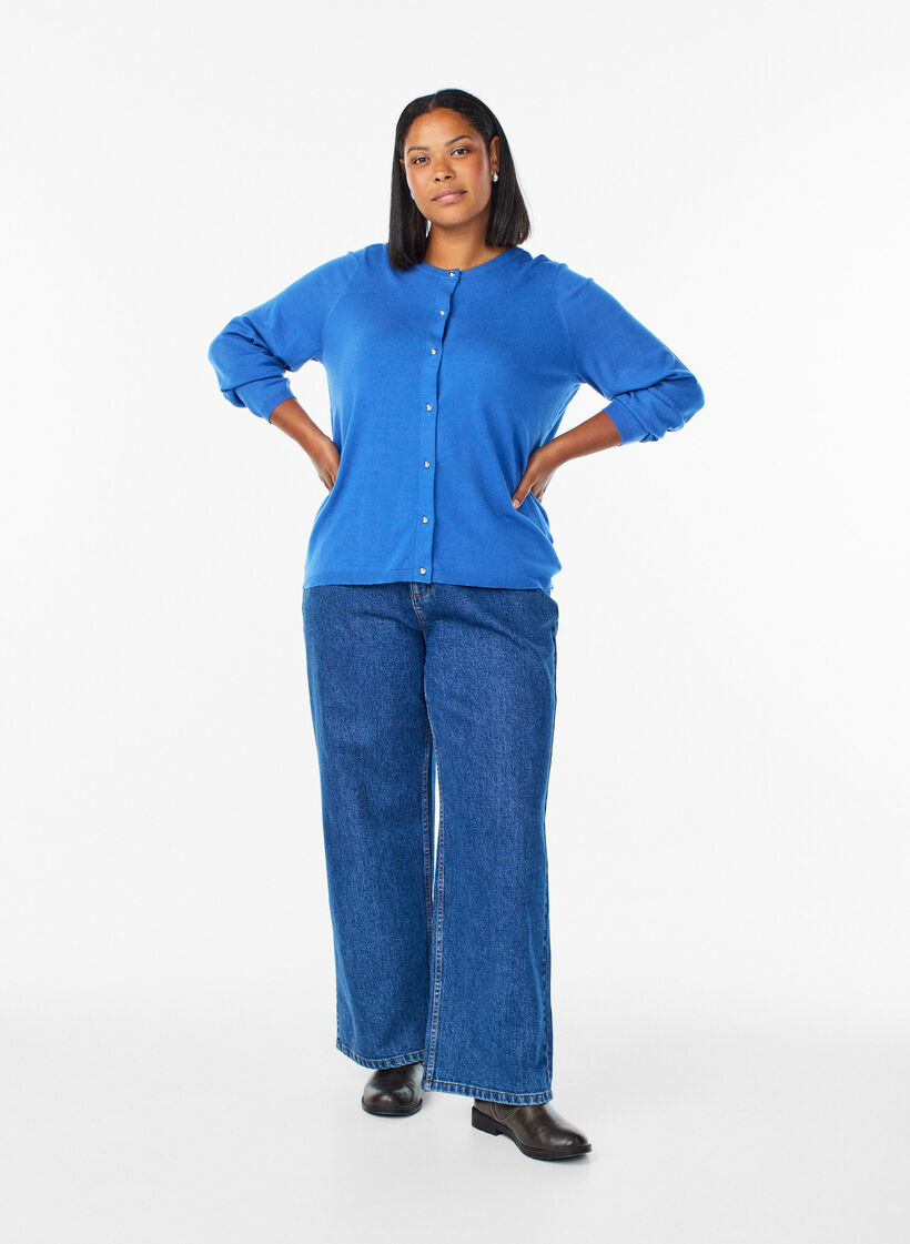 Cardigan &agrave; boutons ronds, Bleu, Model image number 1