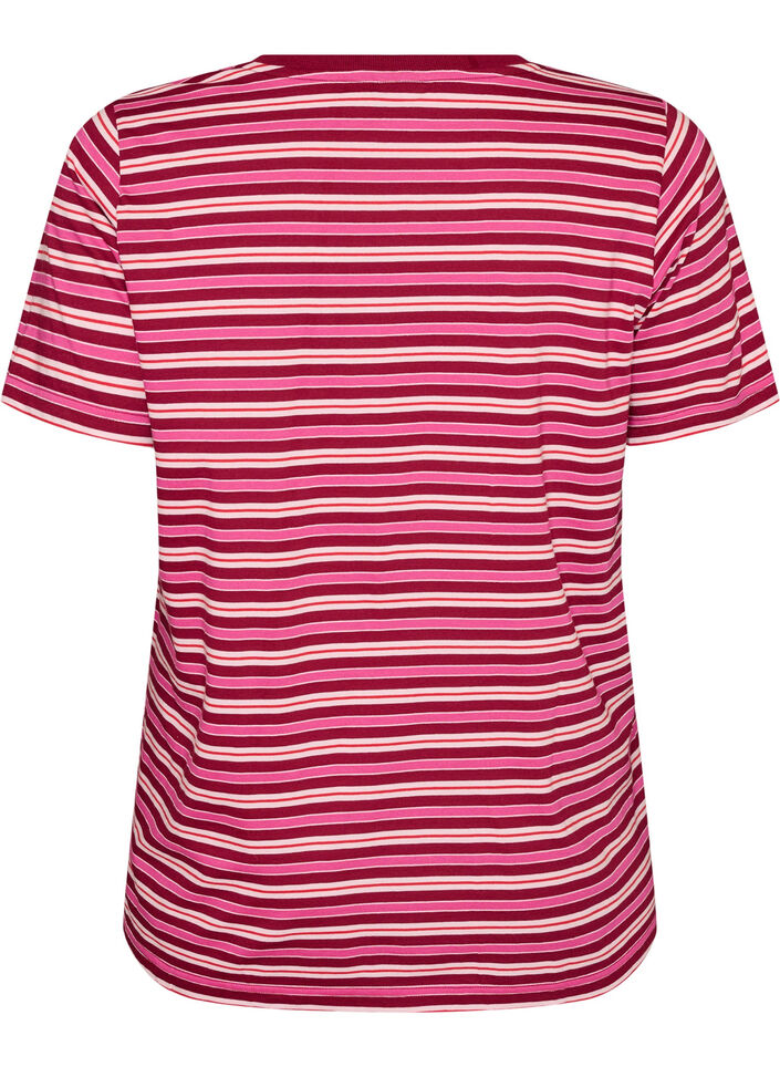 T-shirt &agrave; rayures en coton bio, Rouge, Packshot image number 1