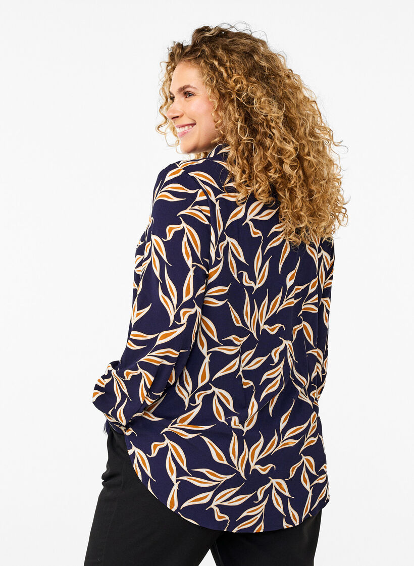 Chemise à imprimé feuilles, Ev. Blue w. Leaf AOP, Model image number 1