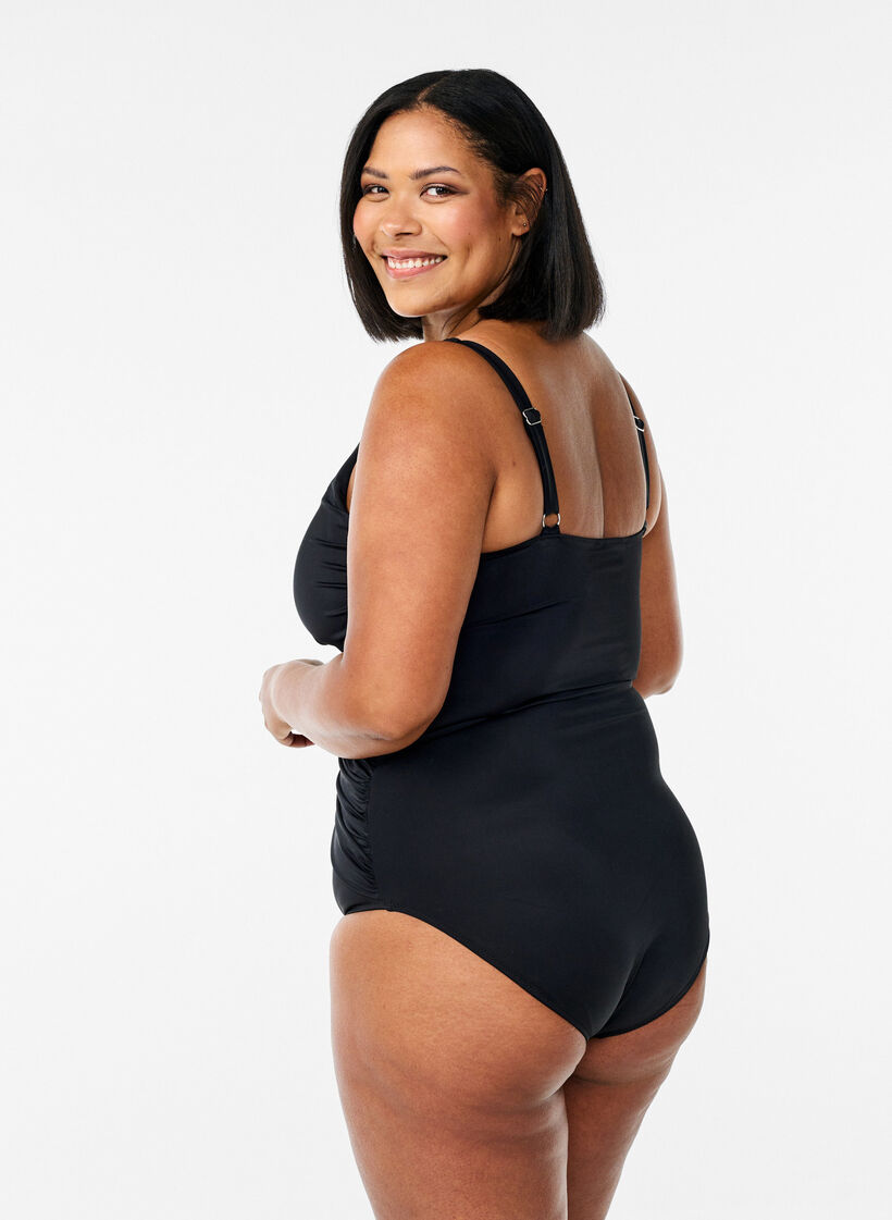 Maillot de bain &agrave; d&eacute;tail crois&eacute; en drap&eacute;, Noir, Model image number 1