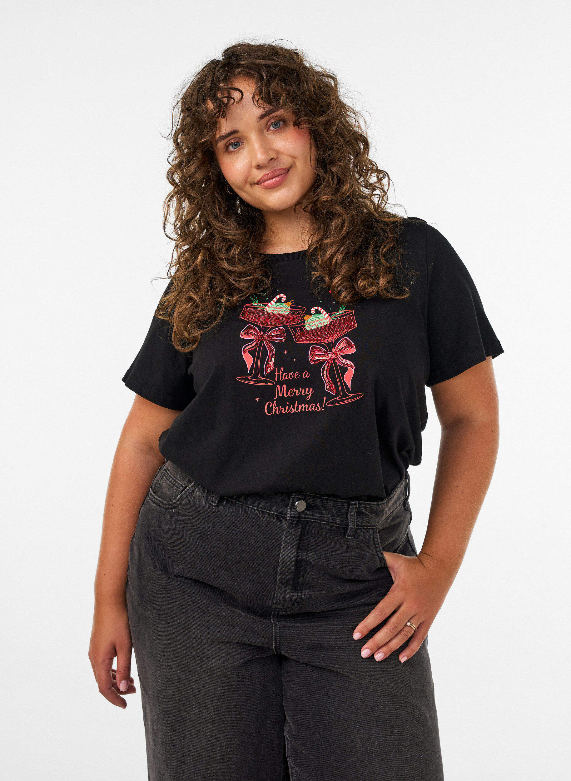 ZizziT-shirt de No&euml;l en coton bio, Noir, Model image number 0