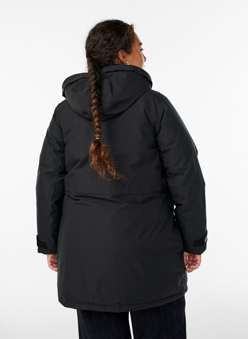 Parka d&eacute;perlante &agrave; capuche et d&eacute;tails fonctionnels, Noir, Model image number 2