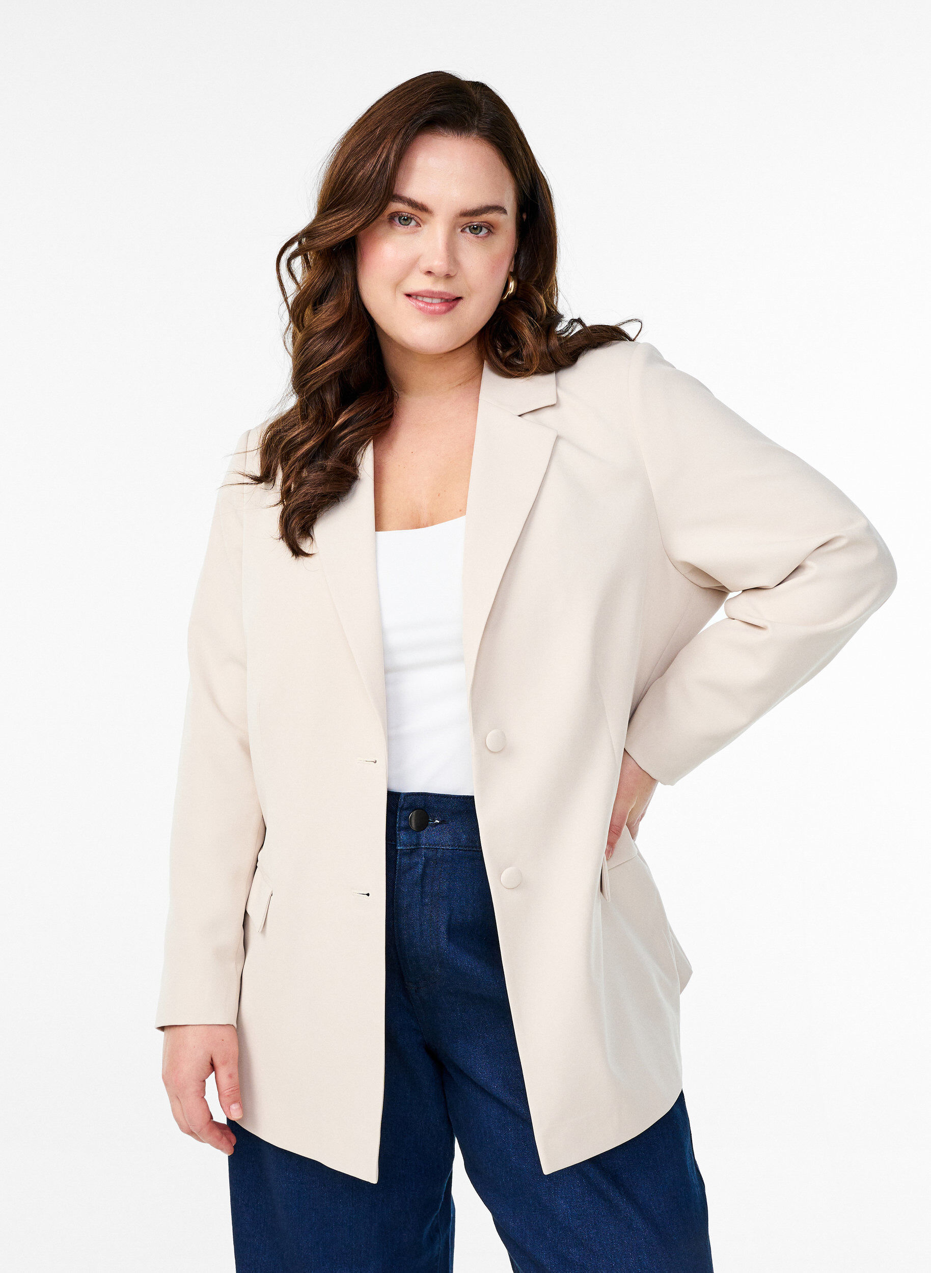 ZizziBlazer classique avec fermeture boutonn&eacute;e, Beige, Model image number 0