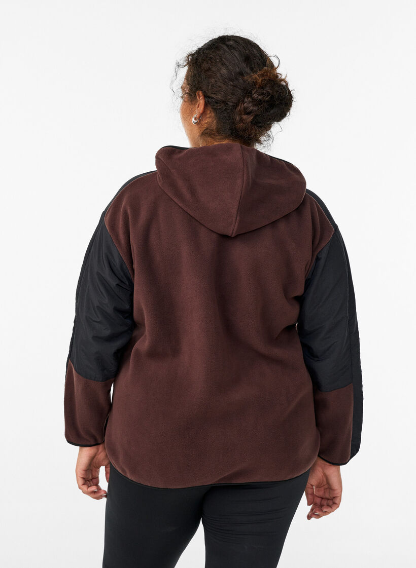 Veste polaire à capuche avec poches, Marron, Model image number 2