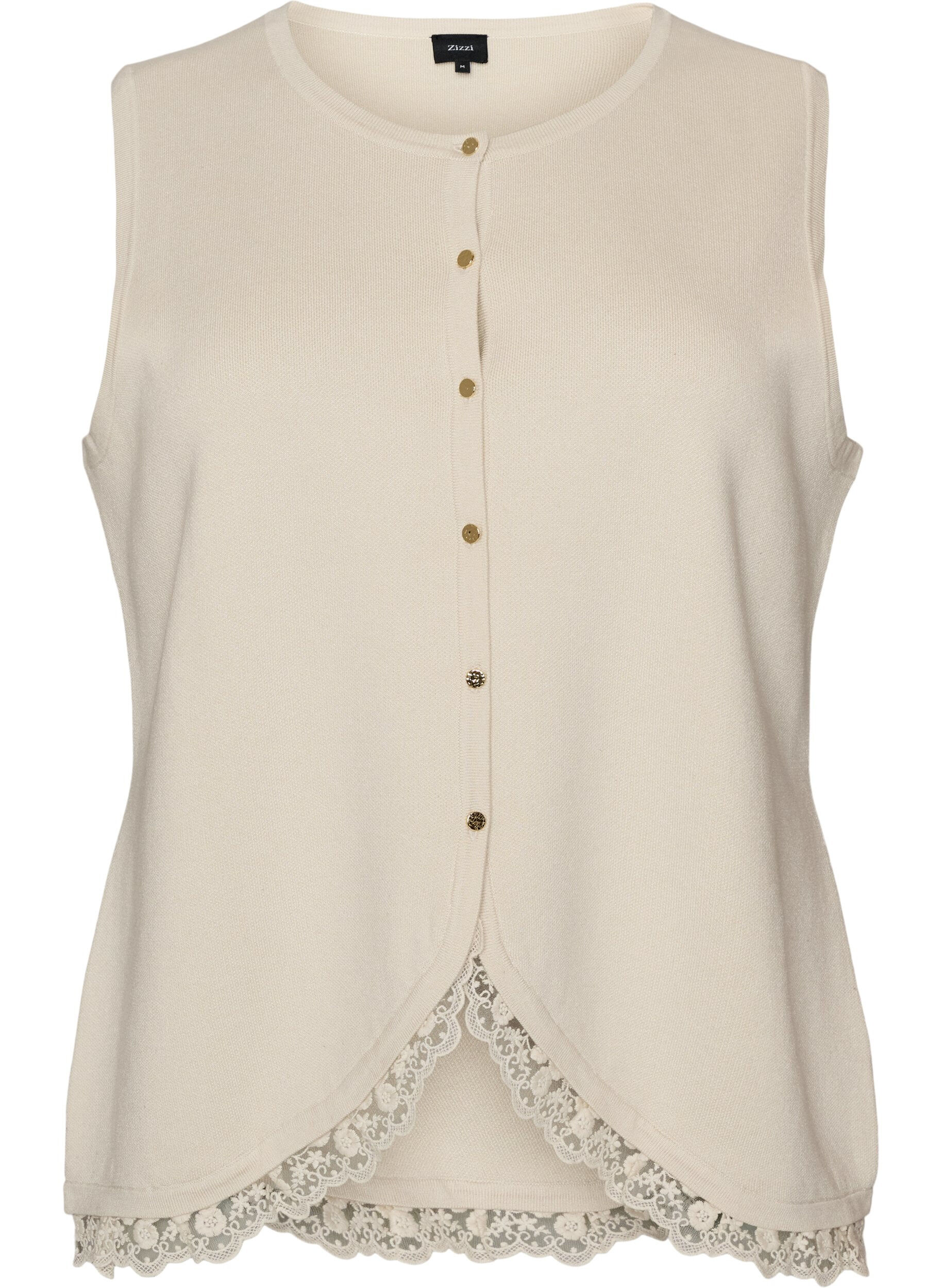 ZizziD&eacute;bardeur en maille avec bordure en dentelle, Vanille, Packshot image number 0