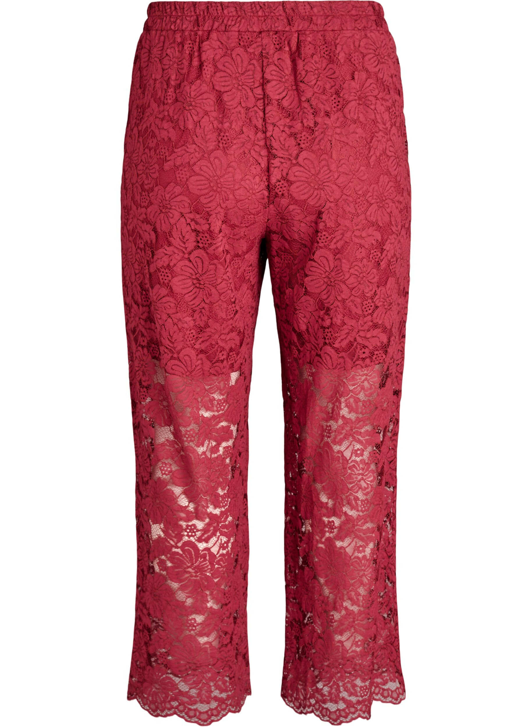 Zizzi Pantalon taille haute en dentelle et avec des poches, Bordeaux fonc&eacute;, Packshot image number 1
