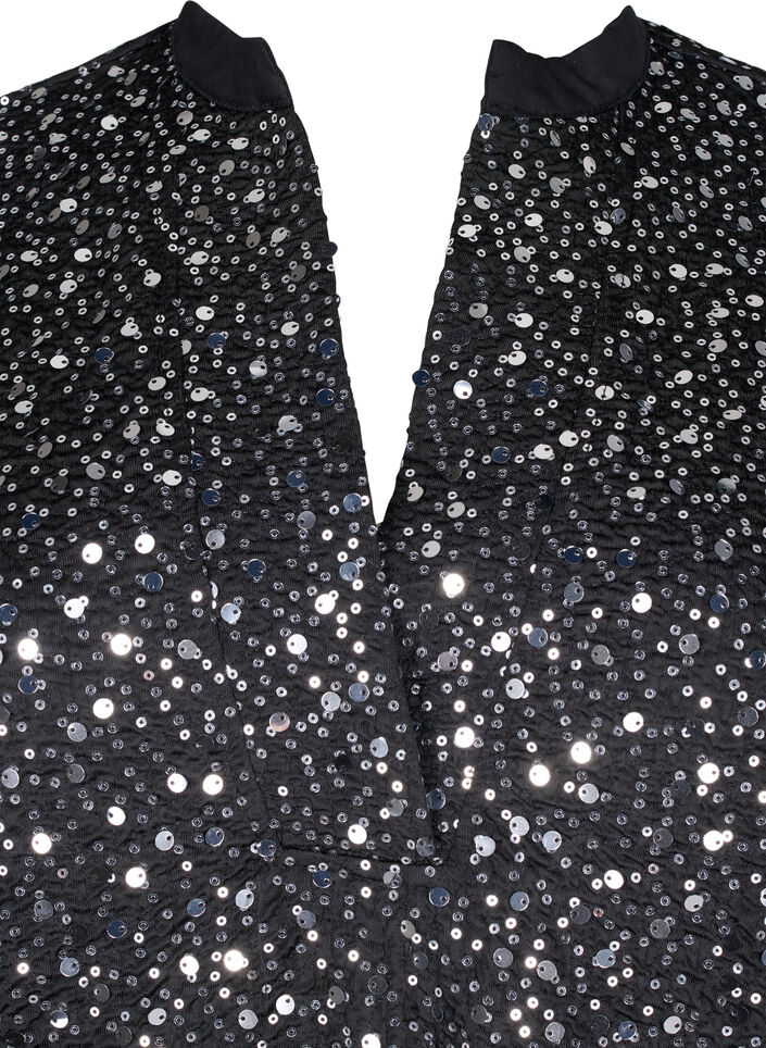 Robe à paillettes avec col en V et manches 3/4, Black w. Sequins, Packshot image number 2