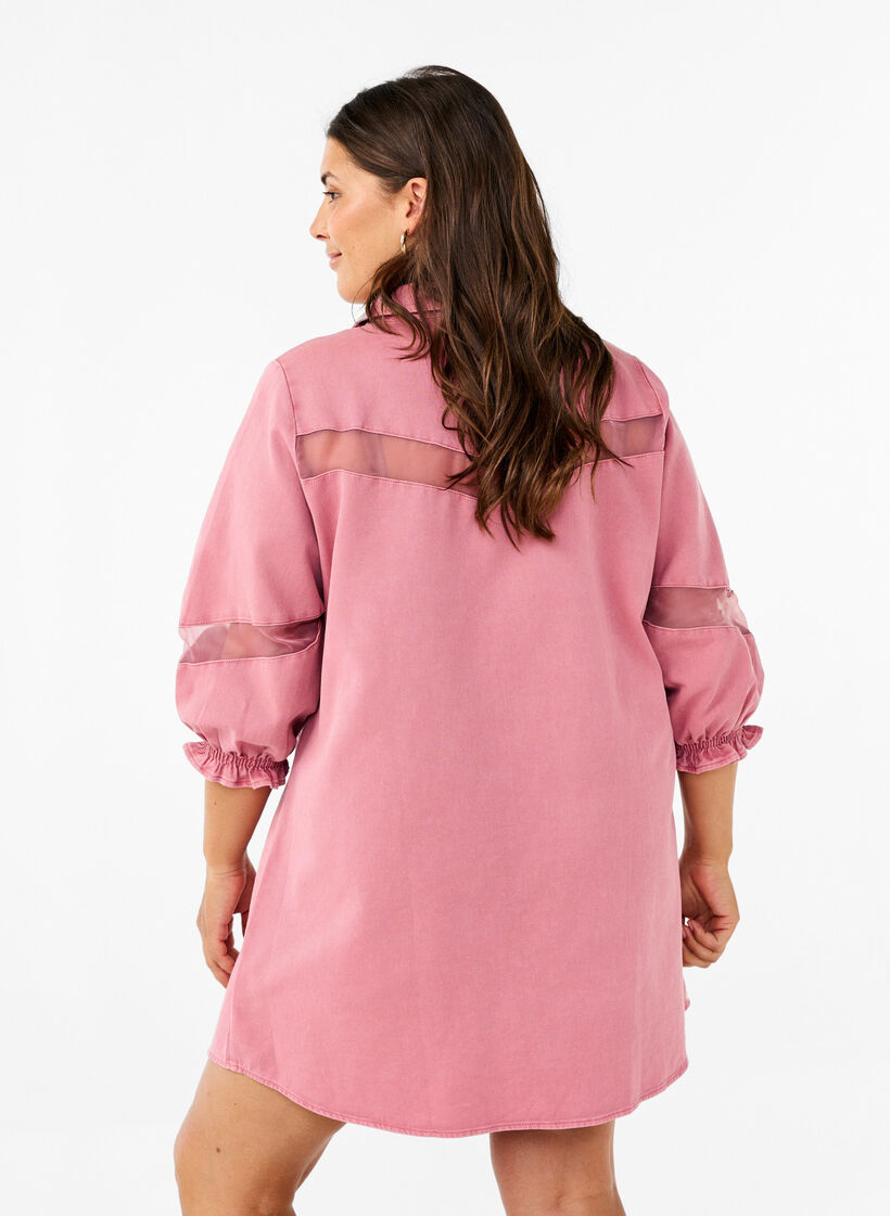 Robe chemise en jean colorée avec détails en maille, Heather Rose, Model image number 1