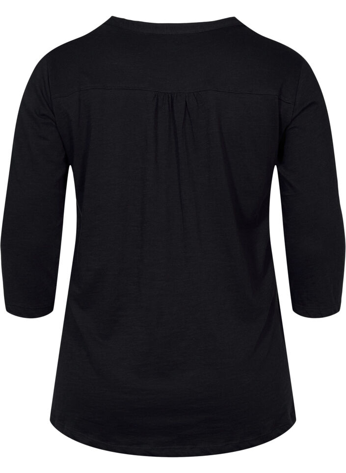 Blouse en coton à manches 3/4, Black, Packshot image number 1