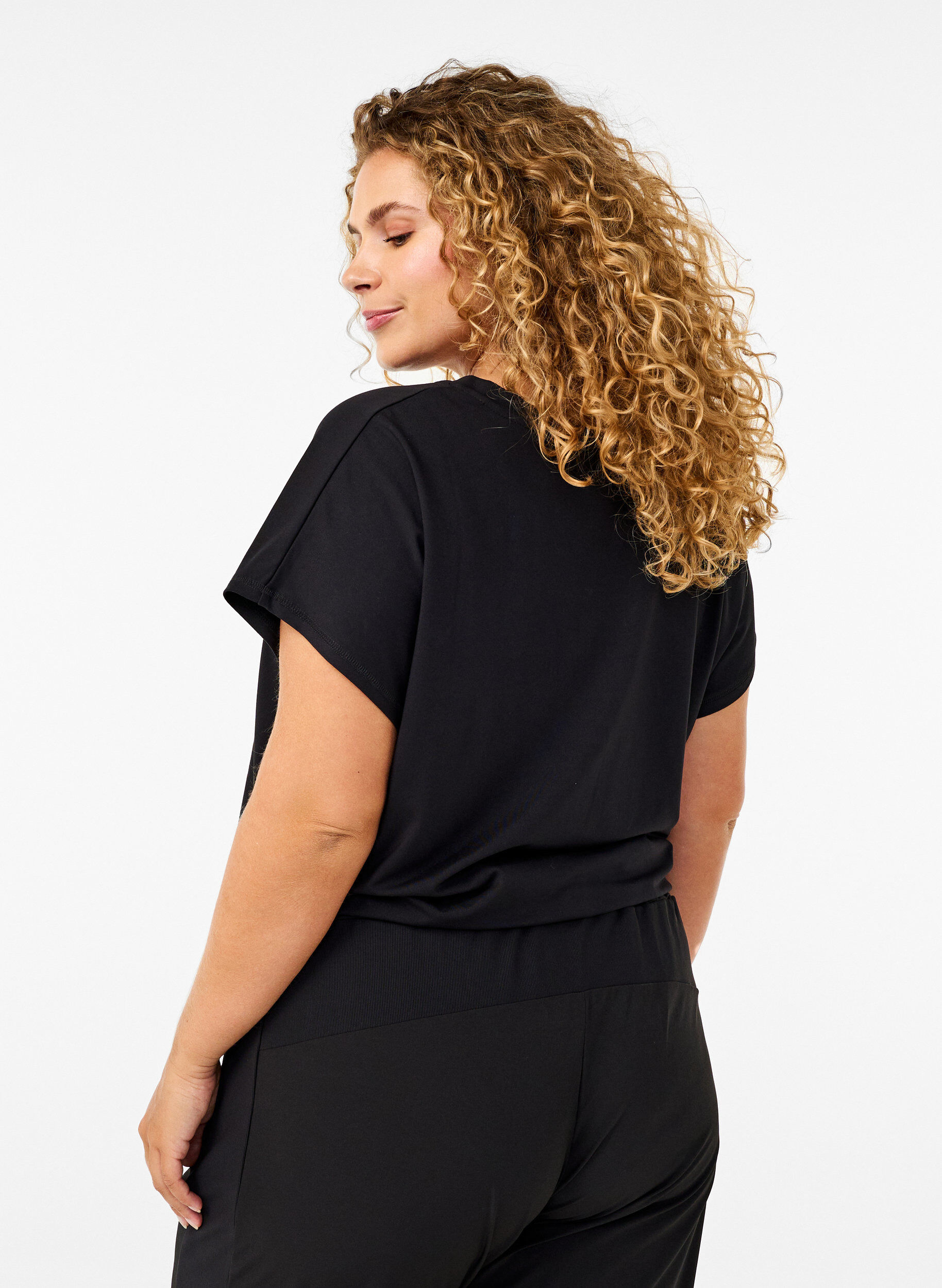 Zizzi T-shirt de sport avec col en V, Black, Model image number 1