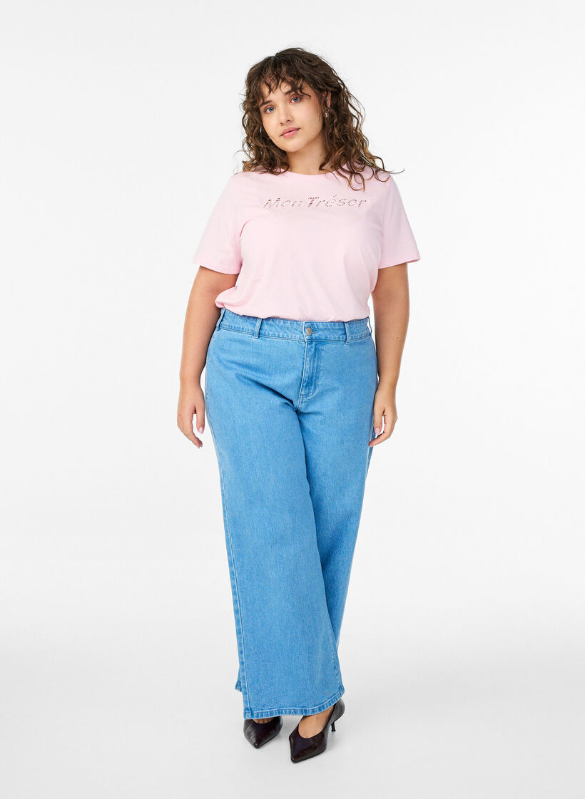 T-shirt en coton avec un d&eacute;tail d&eacute;coratif sur le devant, Rose, Model image number 1