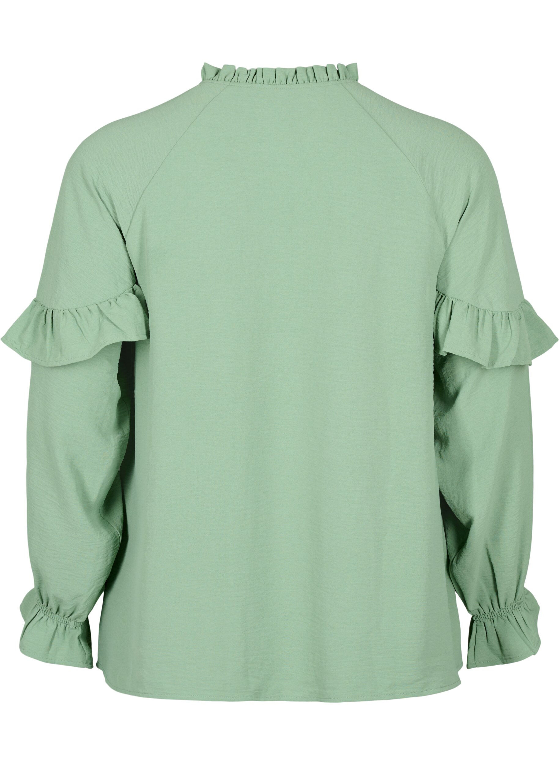 Zizzi Blouse avec volants et boutons, Green Bay, Packshot image number 1