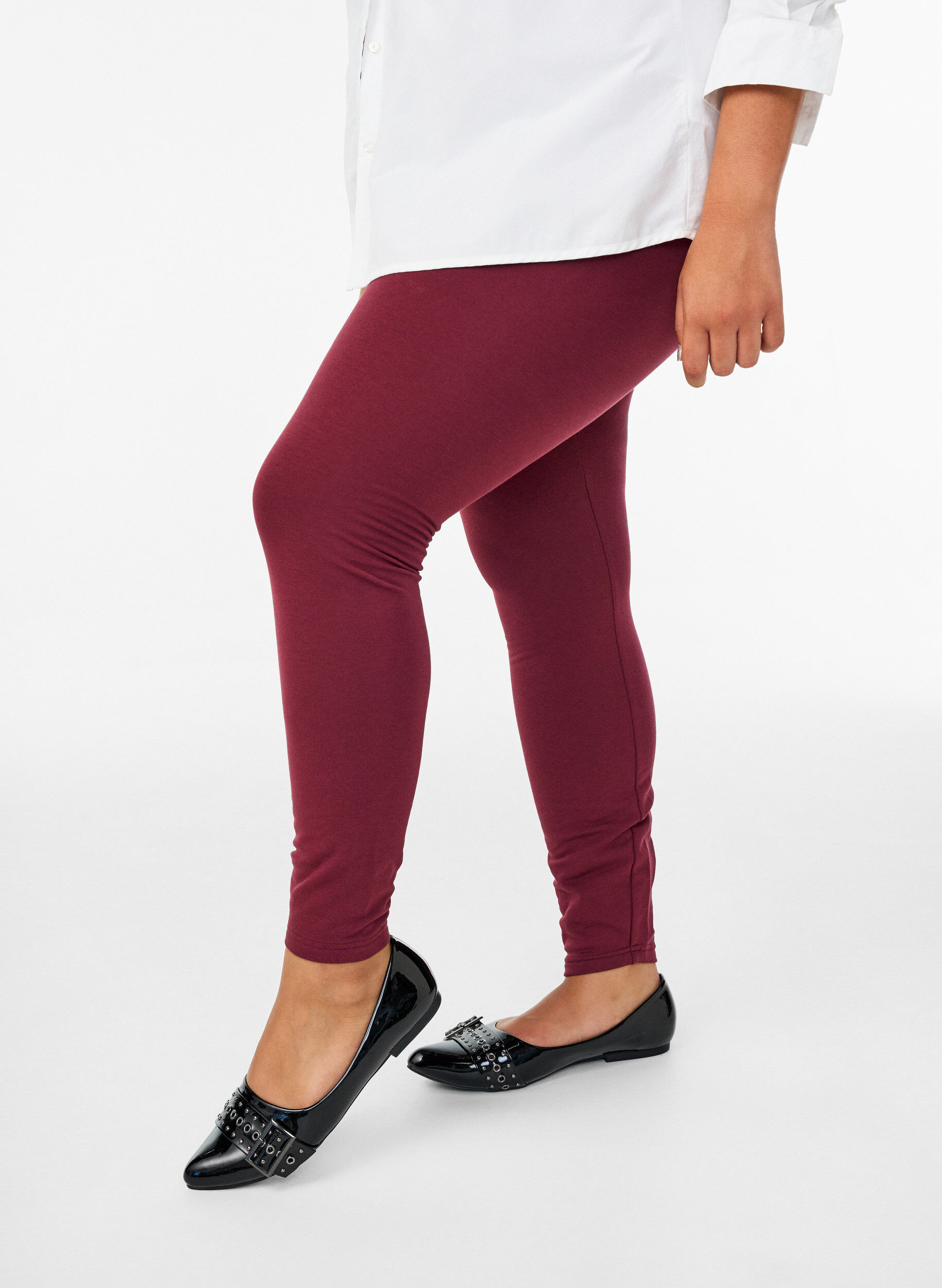 Leggings en coton avec doublure, Bordeaux fonc&eacute;, Model
