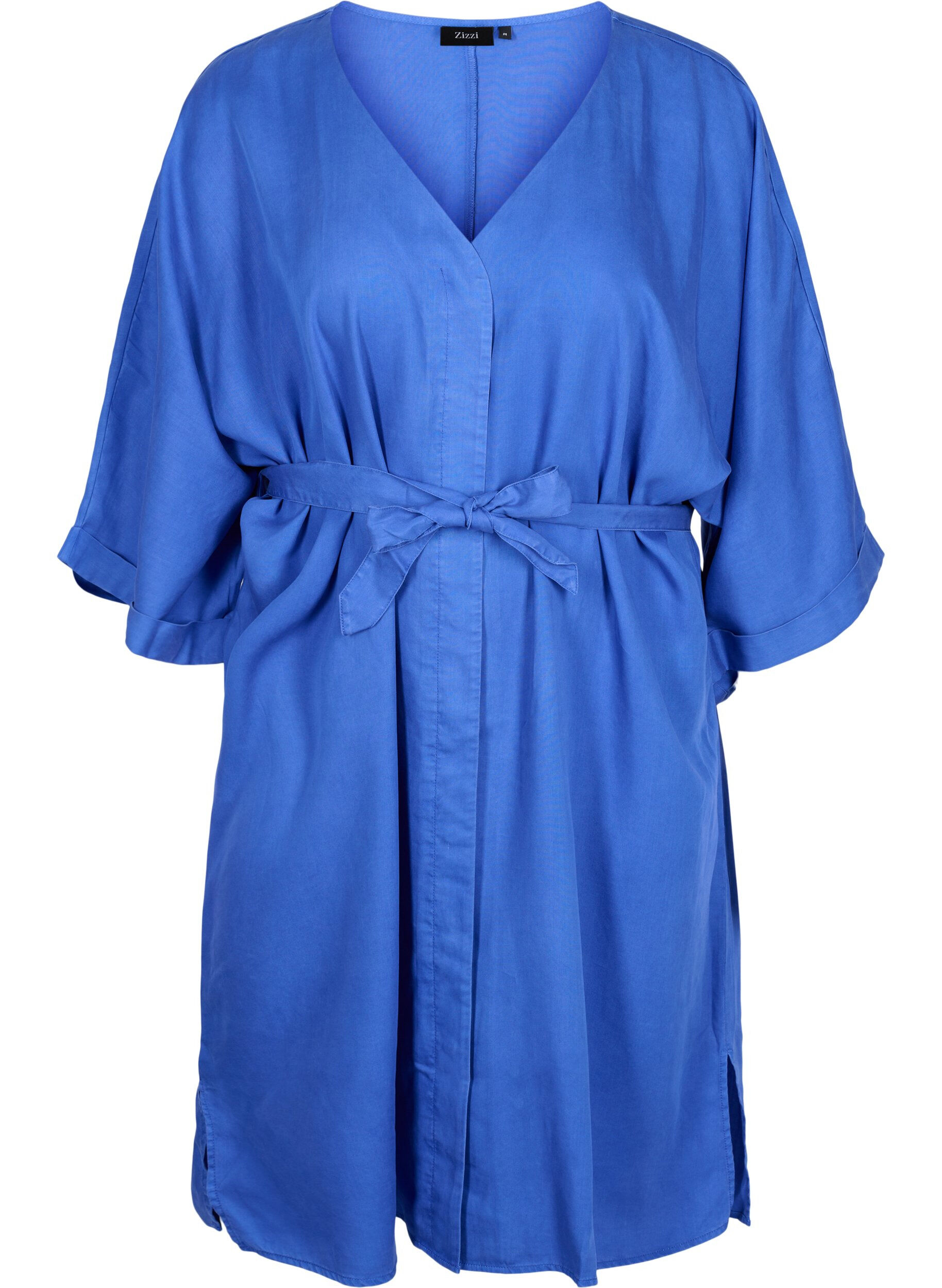 ZizziRobe &agrave; manches 3/4 avec une ceinture &agrave; nouer, Bleu intense, Packshot image number 0