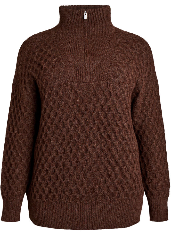 Pull à col montant et texturé, Marron, Packshot