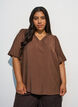 Blouse avec manches ballon et col en V, Marron, Model image number 0
